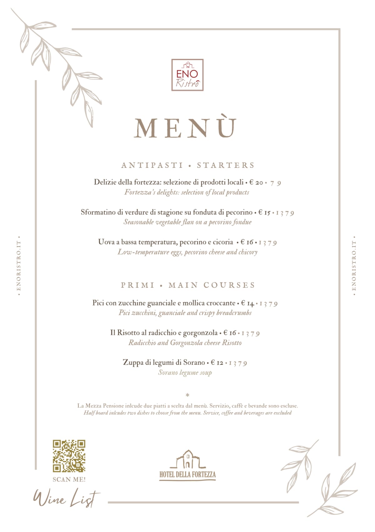 EnoRistrò menu