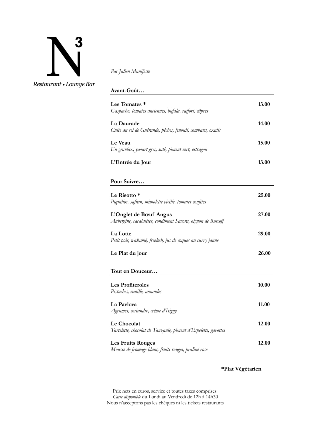 N3 Villa Haussmann menu