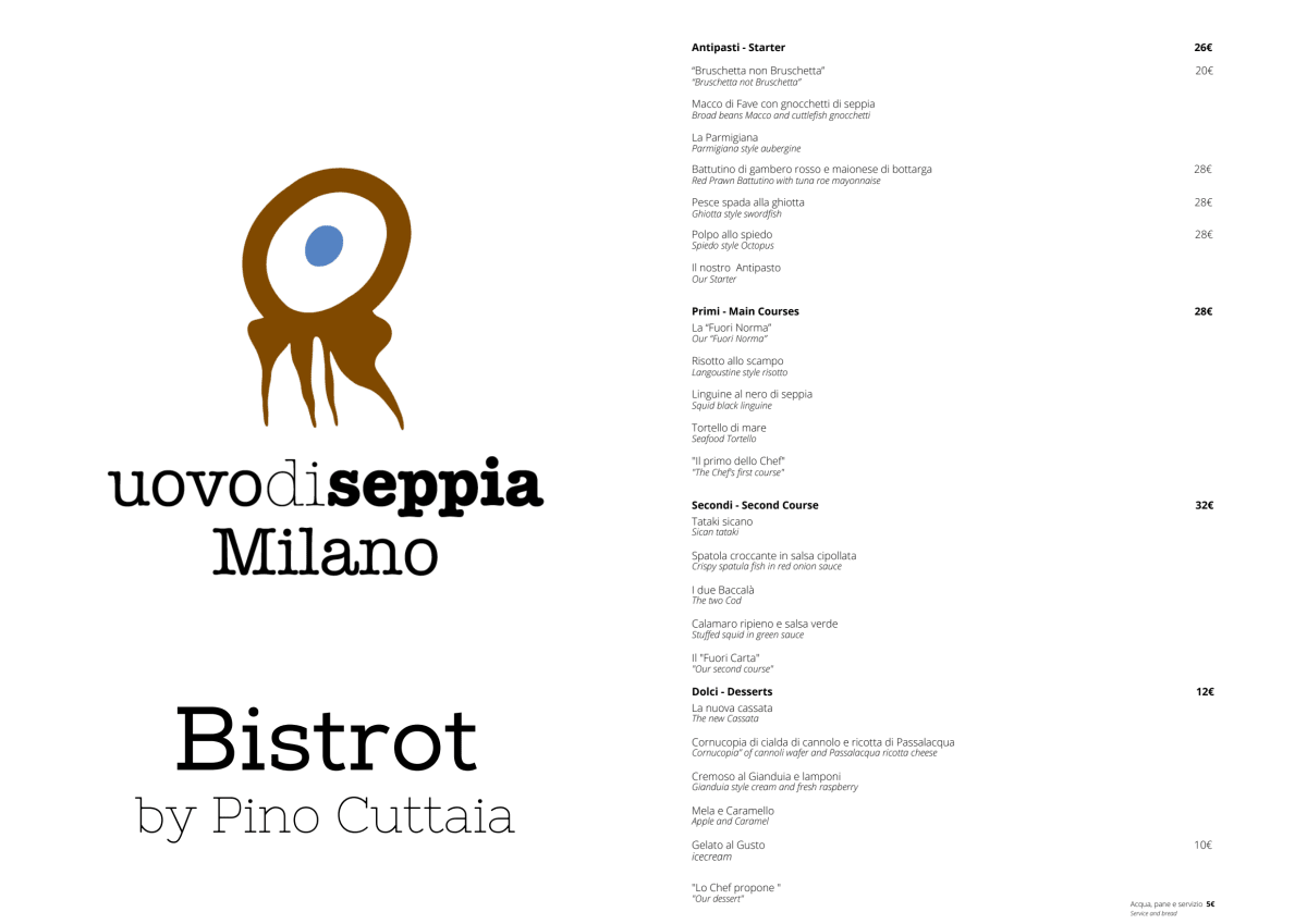 Uovodiseppia Milano menu
