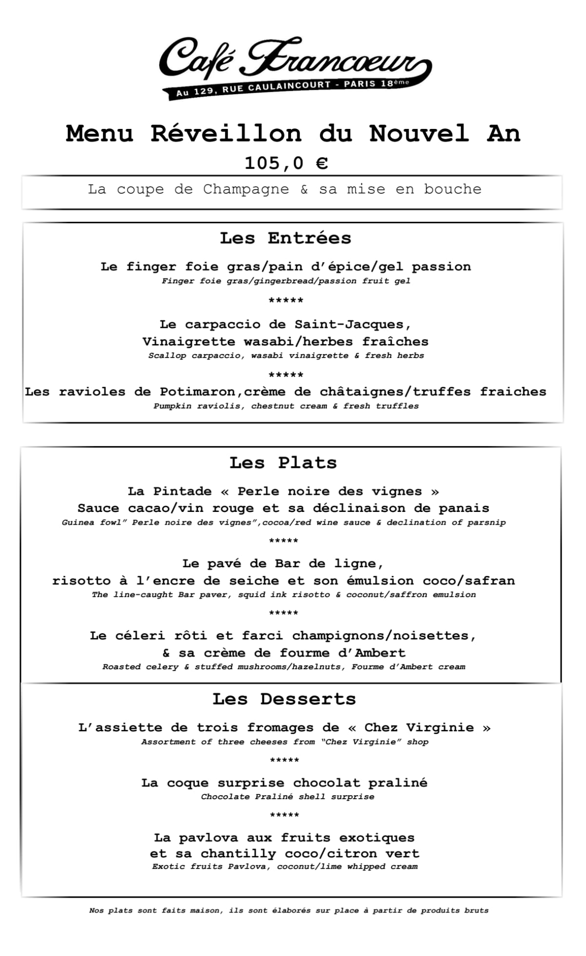 Café Francoeur menu