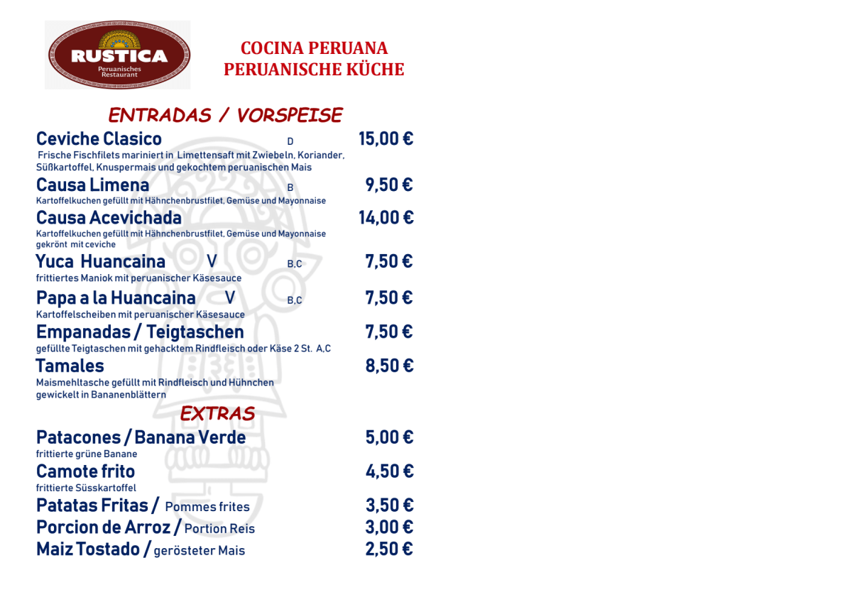Carte et Menus 2024 Rustica Peruanisches Restaurant à Düsseldorf
