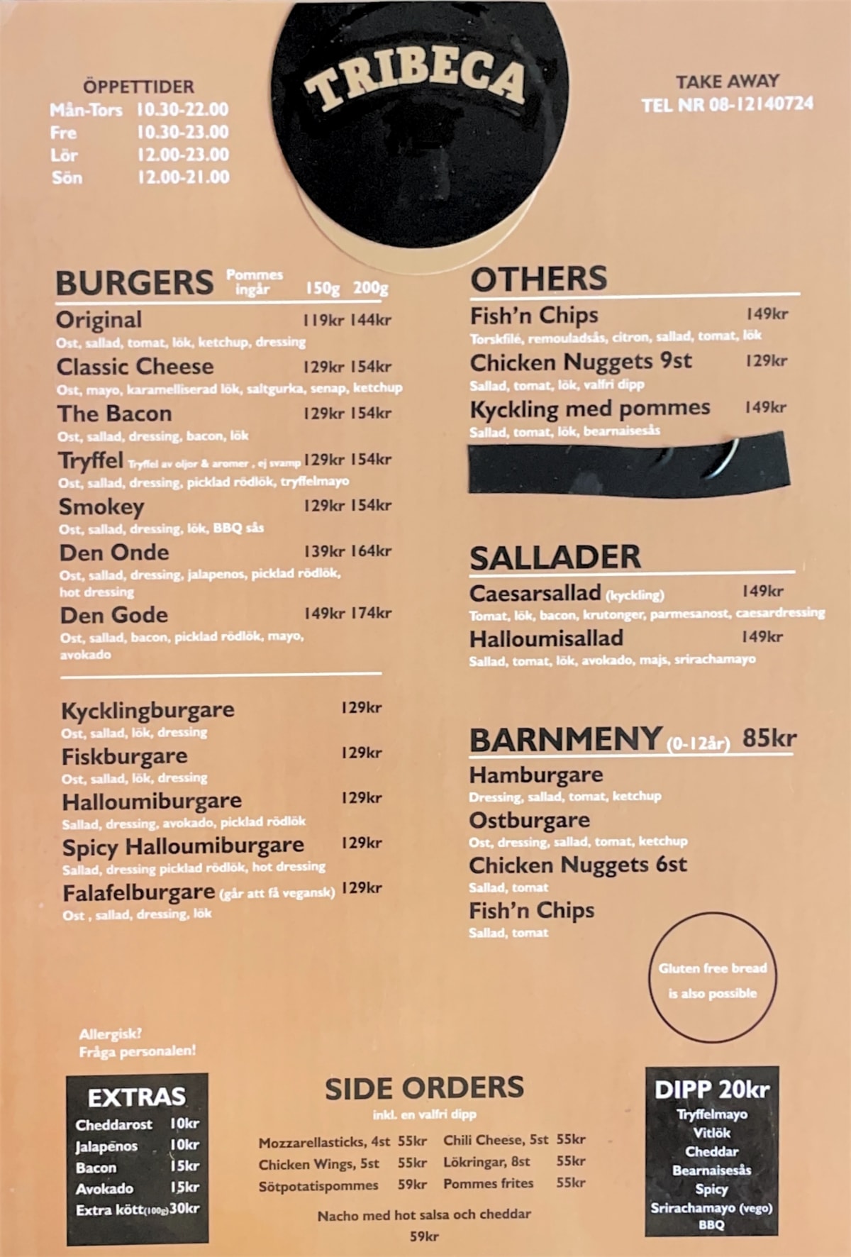 Tribeca menu