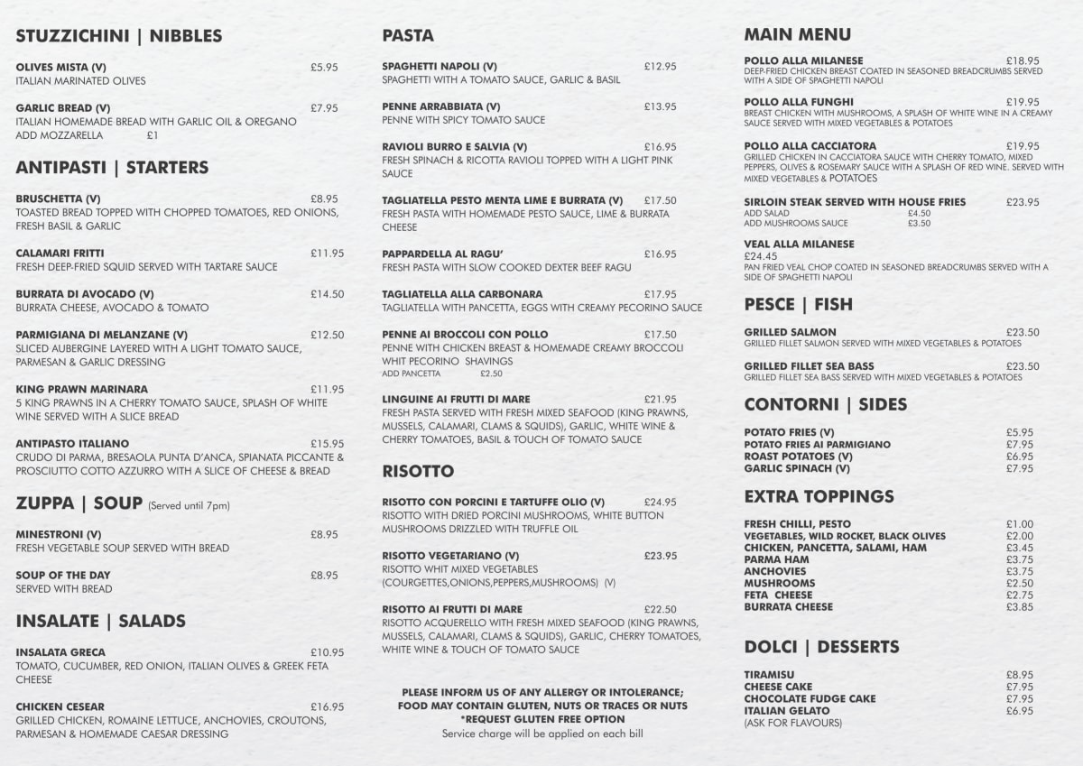 Menus 2024 Casa Mia in London TheFork