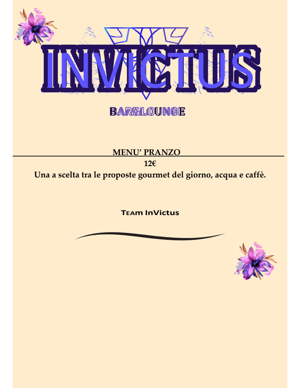 Invictus Lounge menu