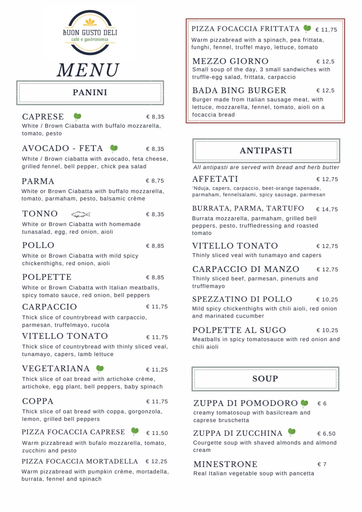 Buon Gusto Bar & Gastronomia menu