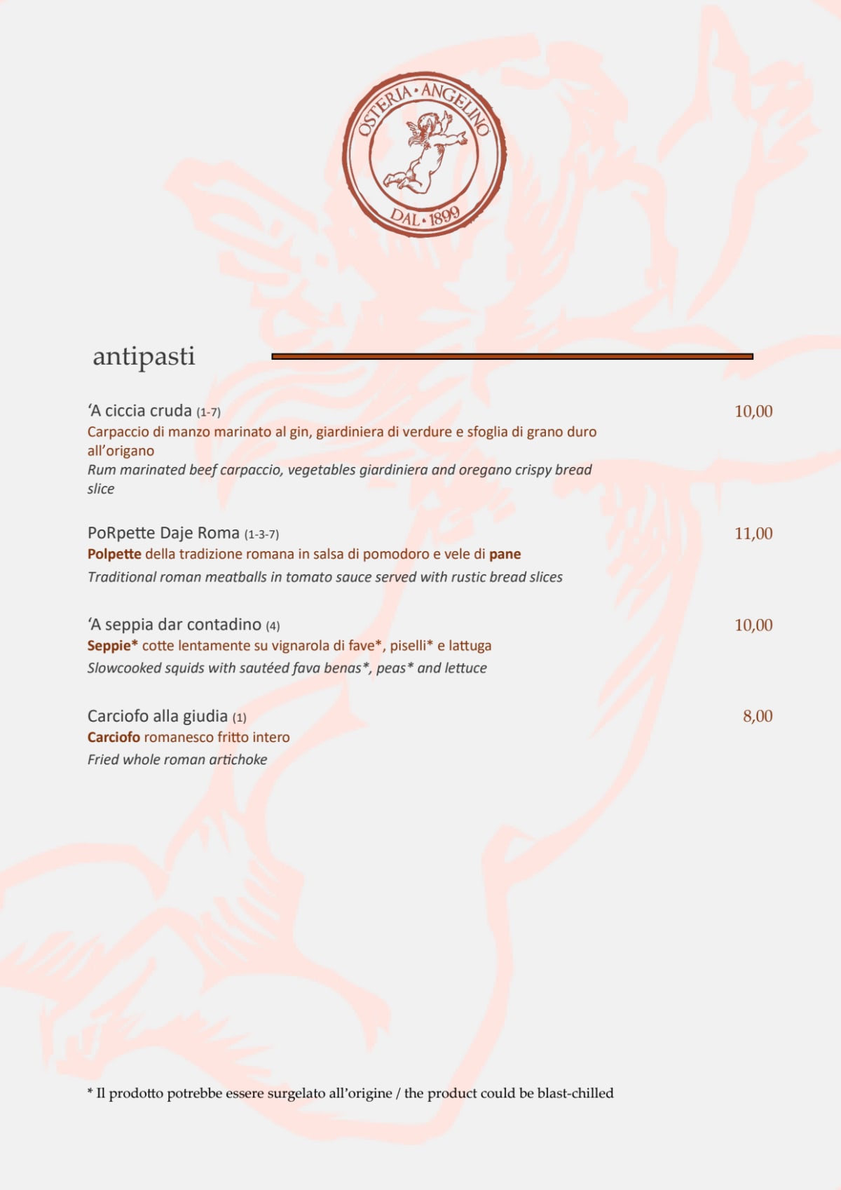 Osteria Angelino dal 1899 menu