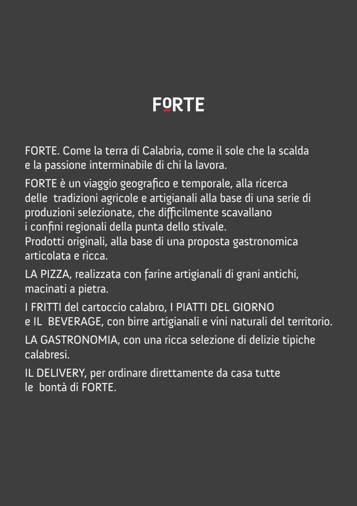 Forte - Terra, sole, passione menu