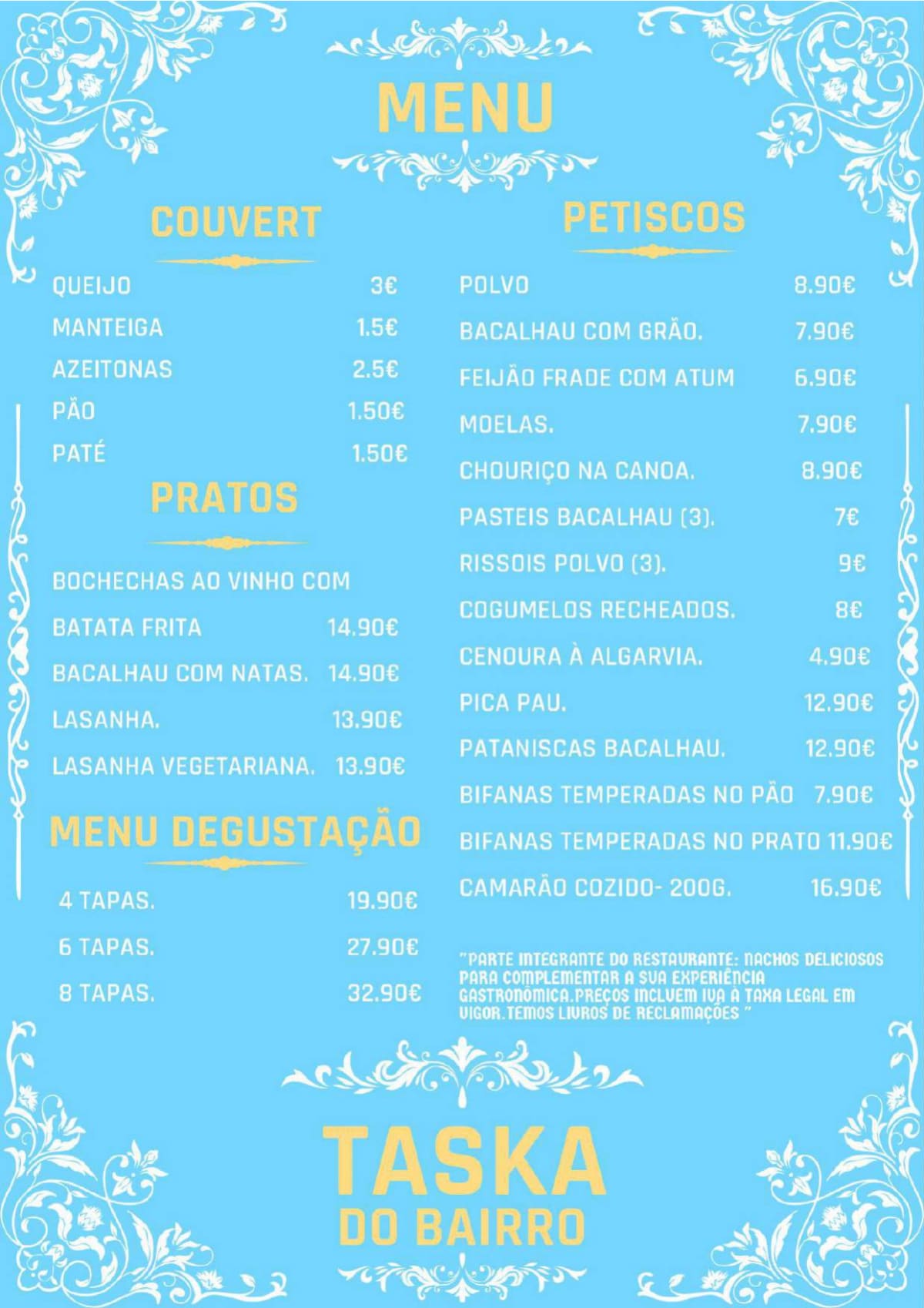 Taska do Bairro menu