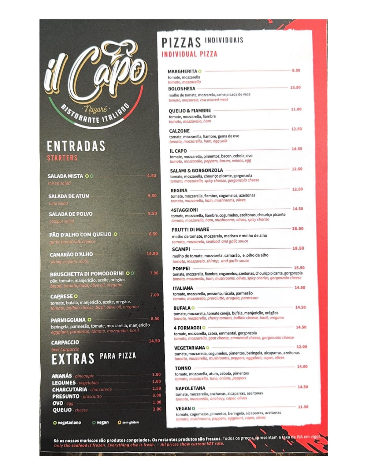 Carte et Menus 2024 Il Capo à Nazaré TheFork