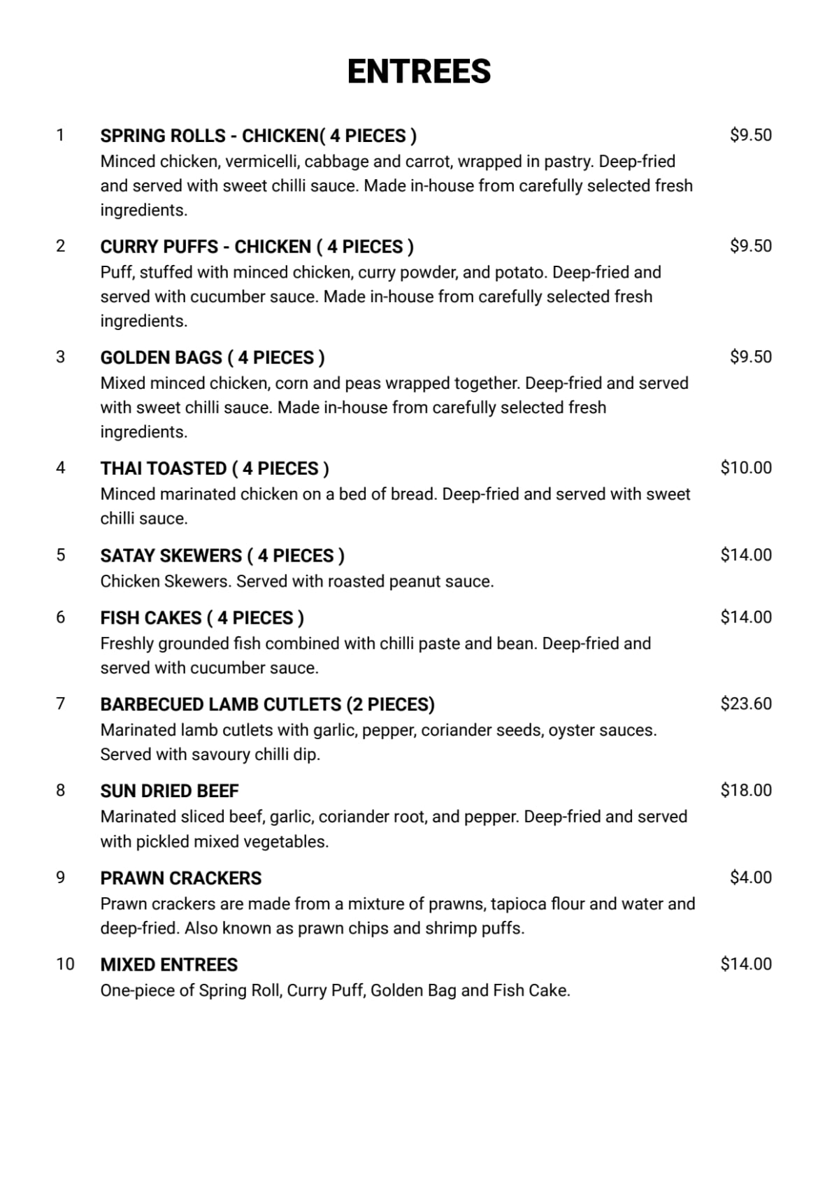 Thai orchid menu outlet