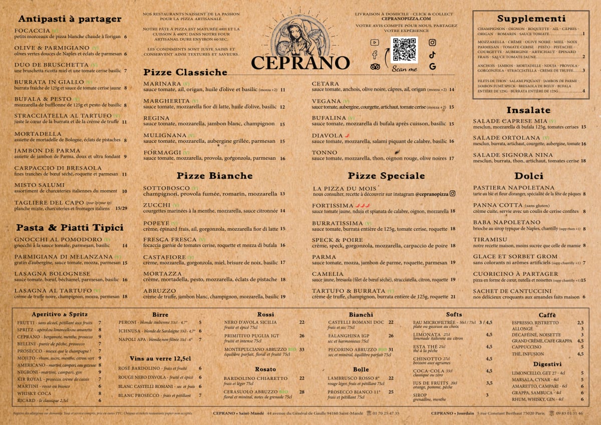 CEPRANO Jourdain menu