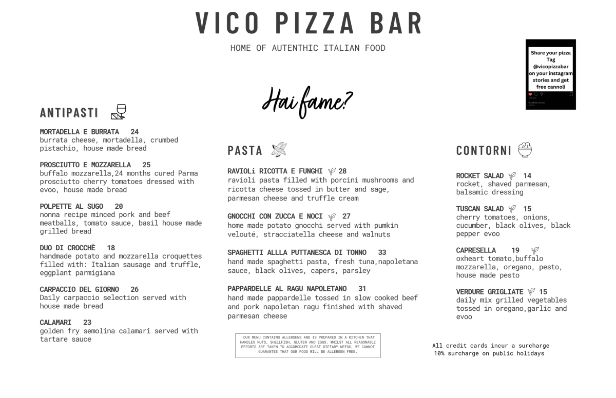Menù completo e carta 2024 Vico Pizza Bar a Potts Point (NSW) TheFork