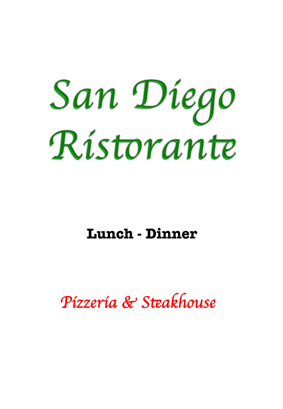 San Diego menu