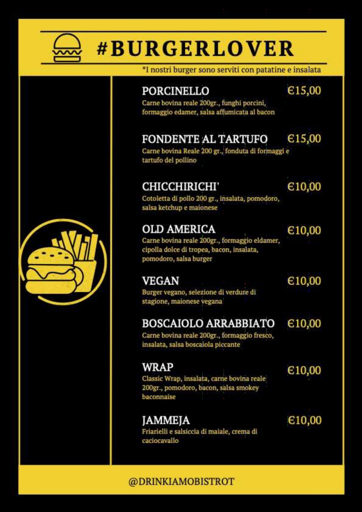 Drinkiamo Bistrot menu