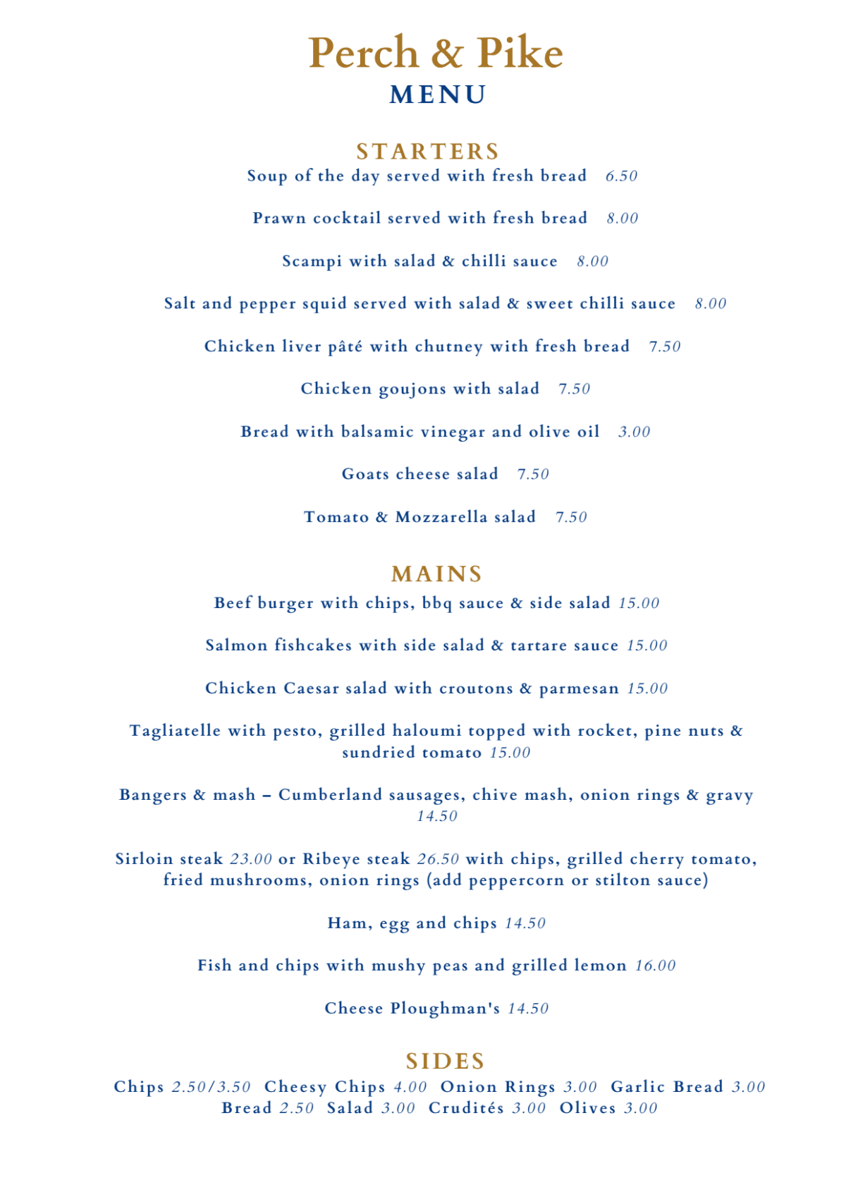 Menu 2024 The Perch and Pike in Reading TheFork