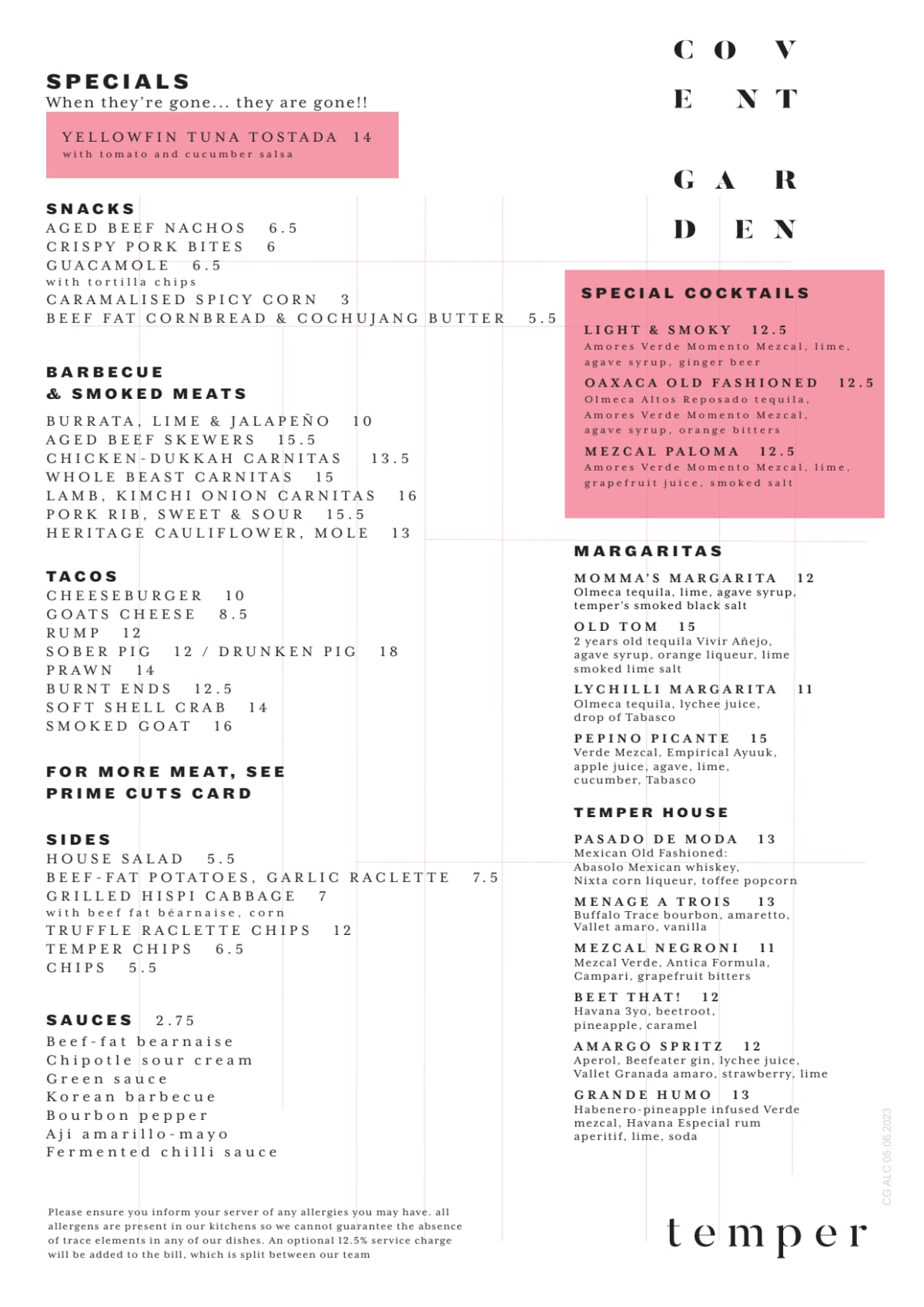 Menù completo e carta 2024 Temper Covent Garden a Londra TheFork