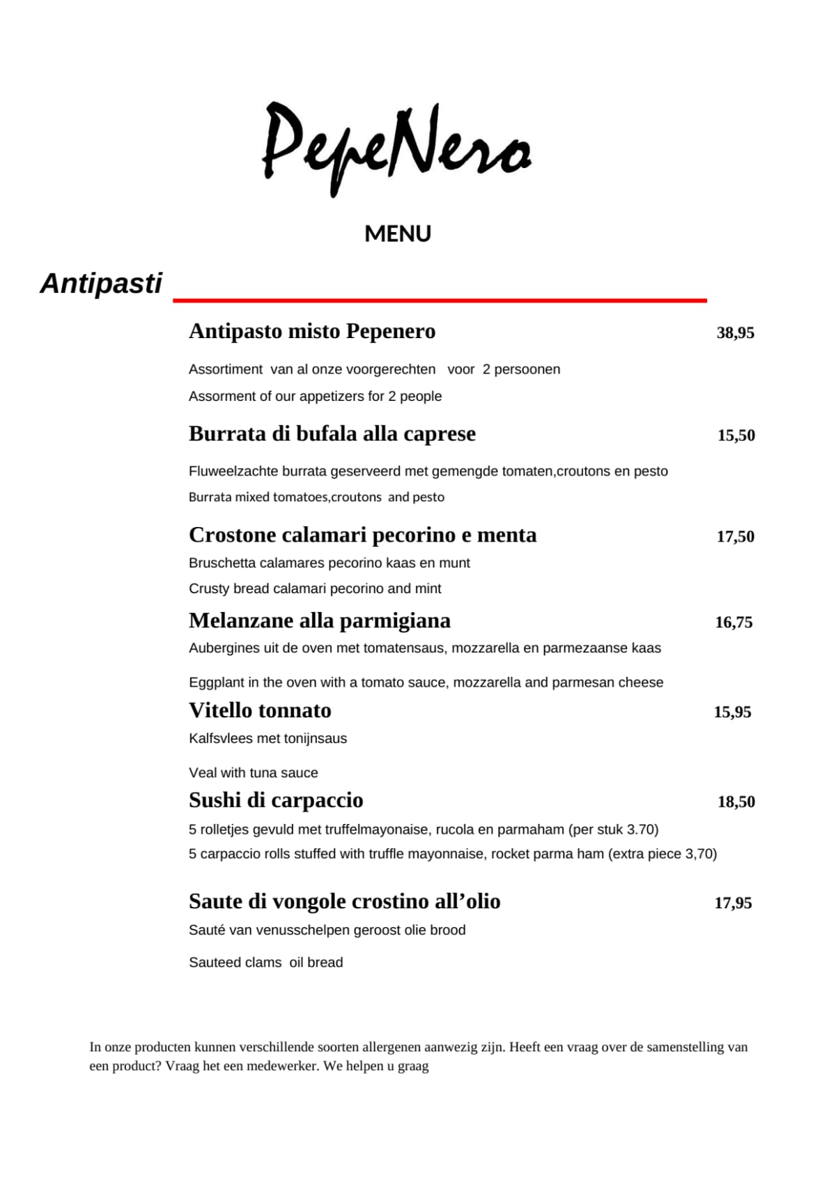 PepeNero Cucina  menu