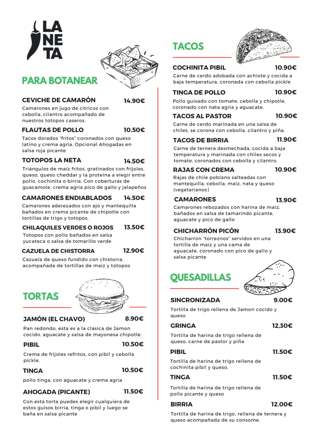 La Neta menu