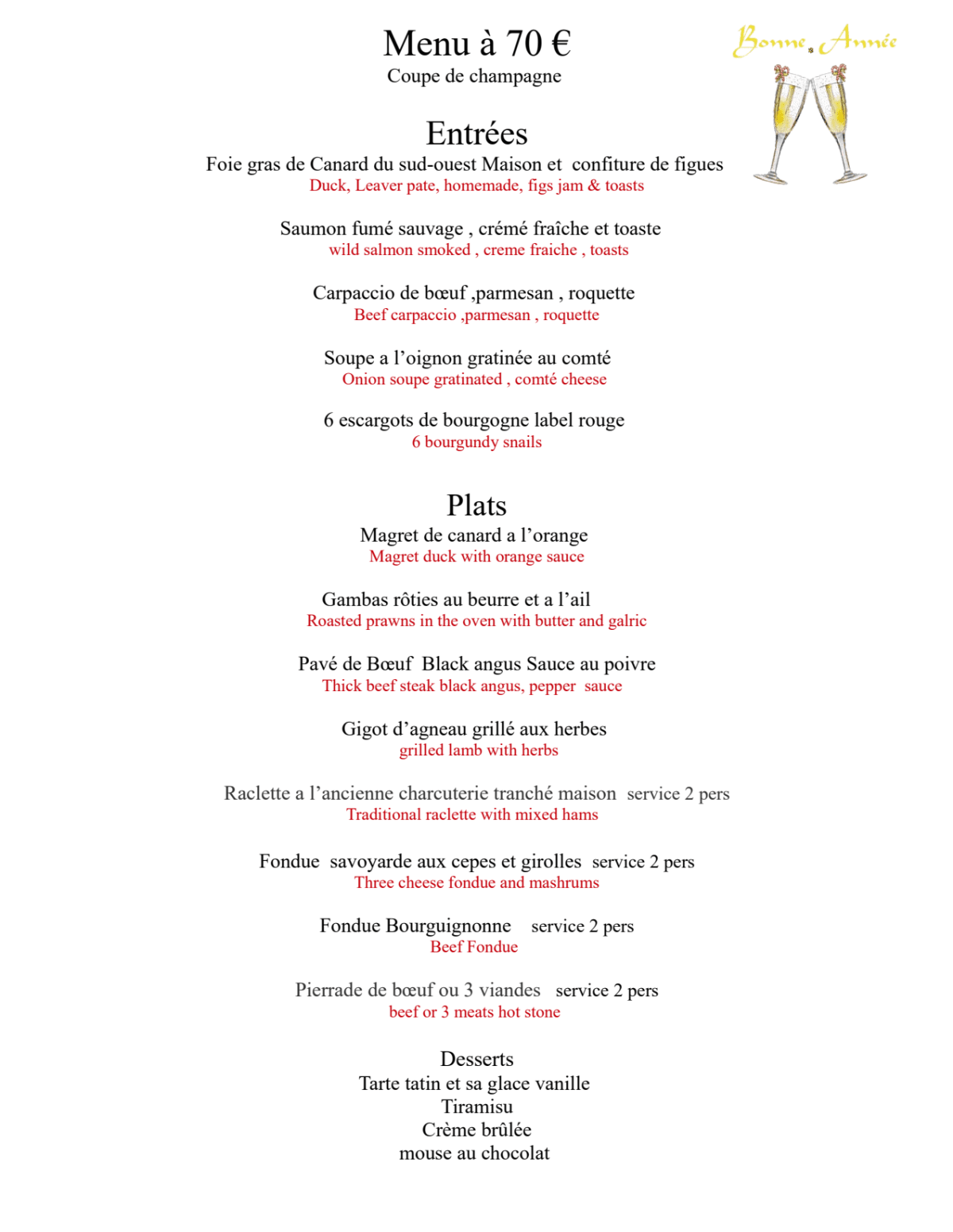 Le Vieux Bistrot menu