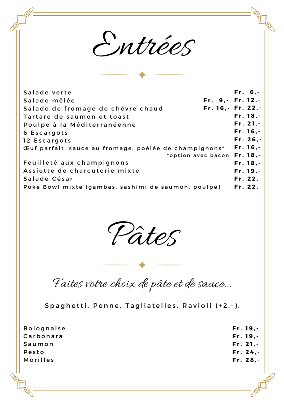 L’Onesienne menu