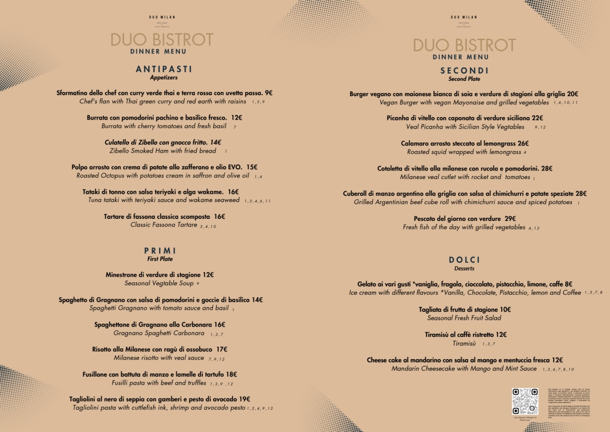 Duo Bistrot menu