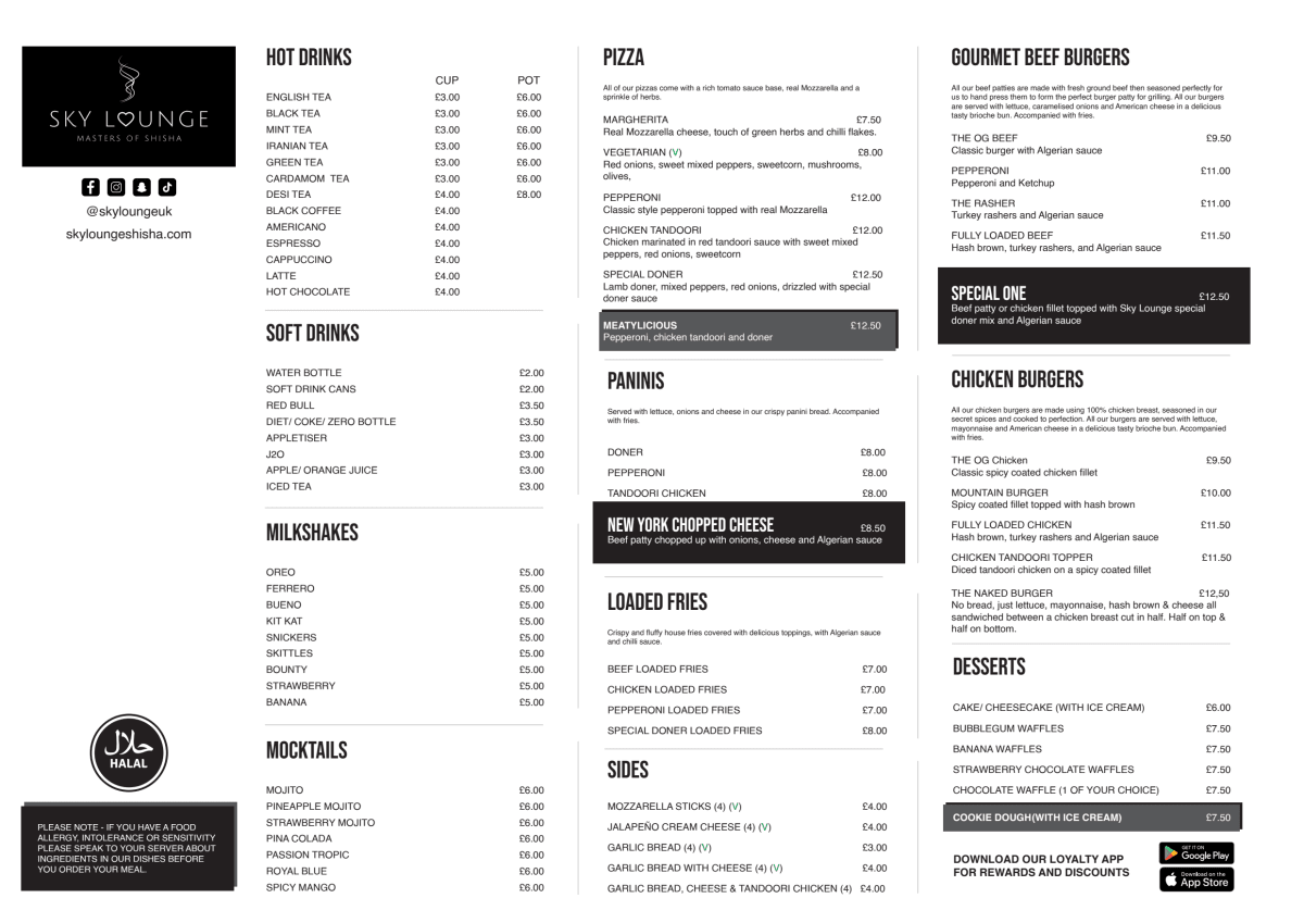 Menus 2024 - Sky Lounge Shisha Restaurant in Coventry | TheFork Menus 2024 - Sky Lounge Shisha Restaurant in Coventry | TheFork