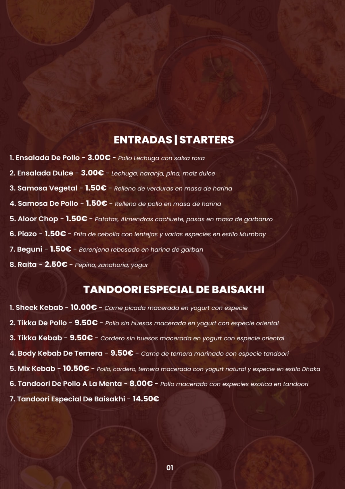 Baisakhi Indian Restaurant menu