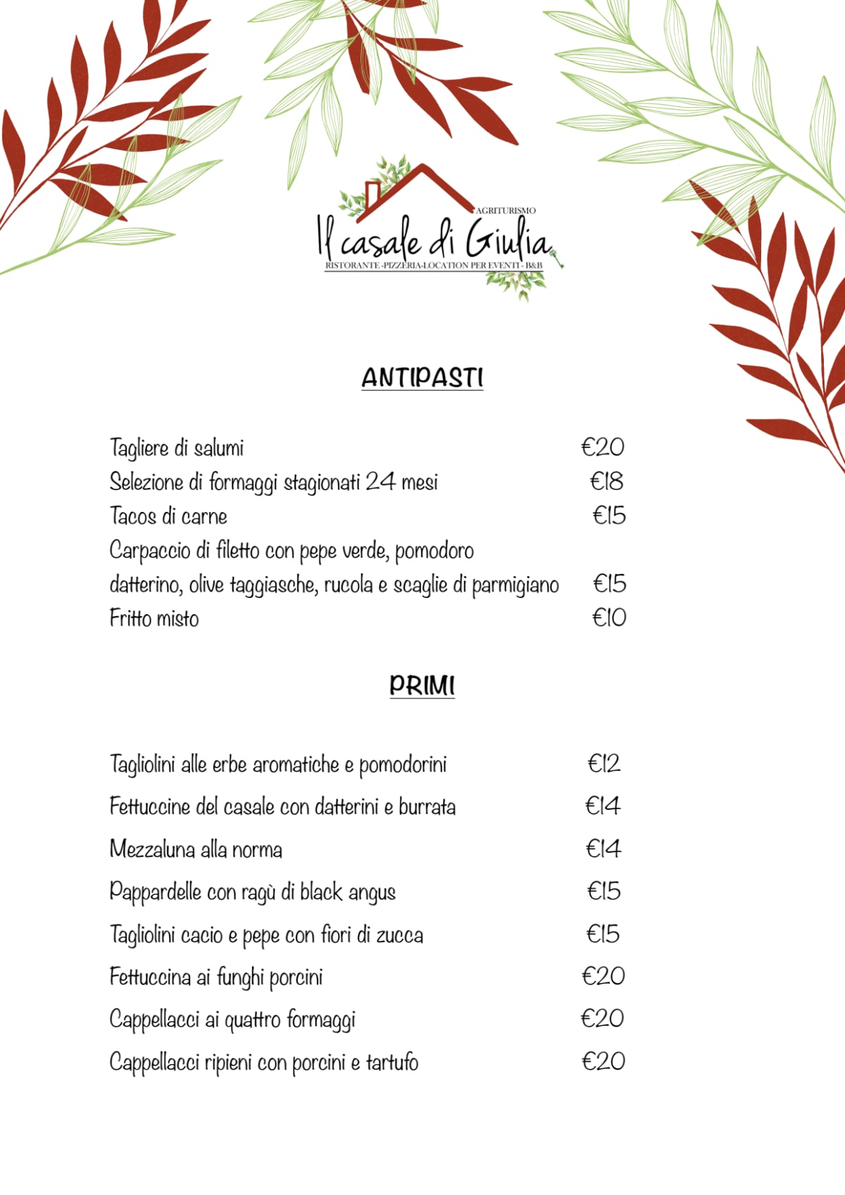 Il Casale di Giulia menu