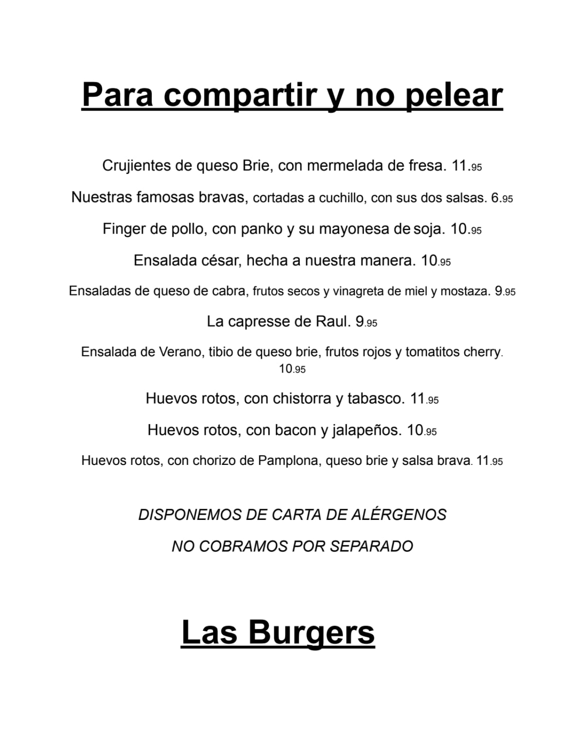 Buenissimo Burger menu