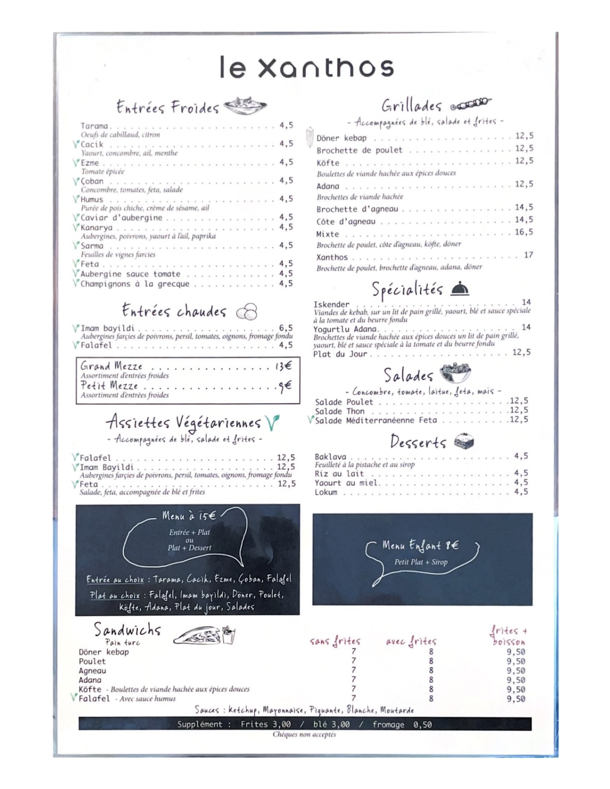 Le Xanthos menu