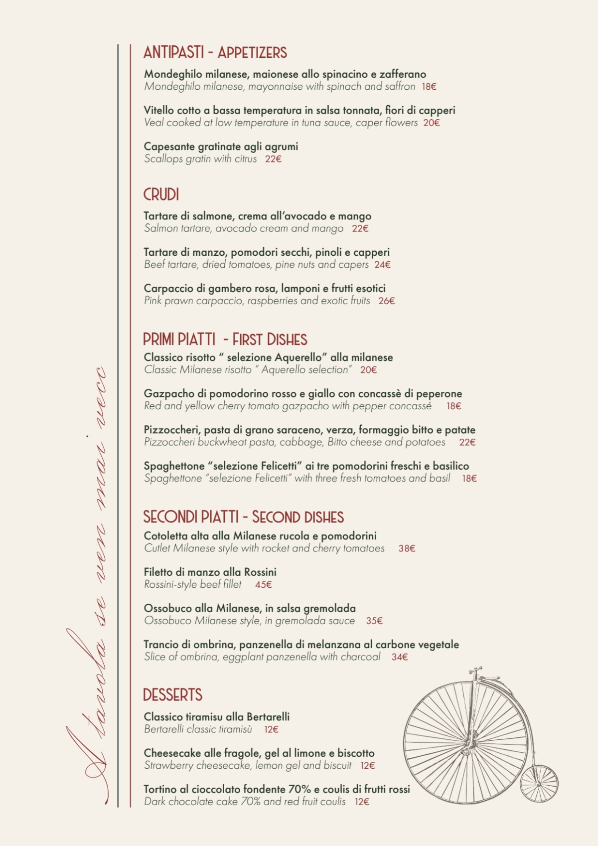 Bistrot Bertarelli 1894 menu