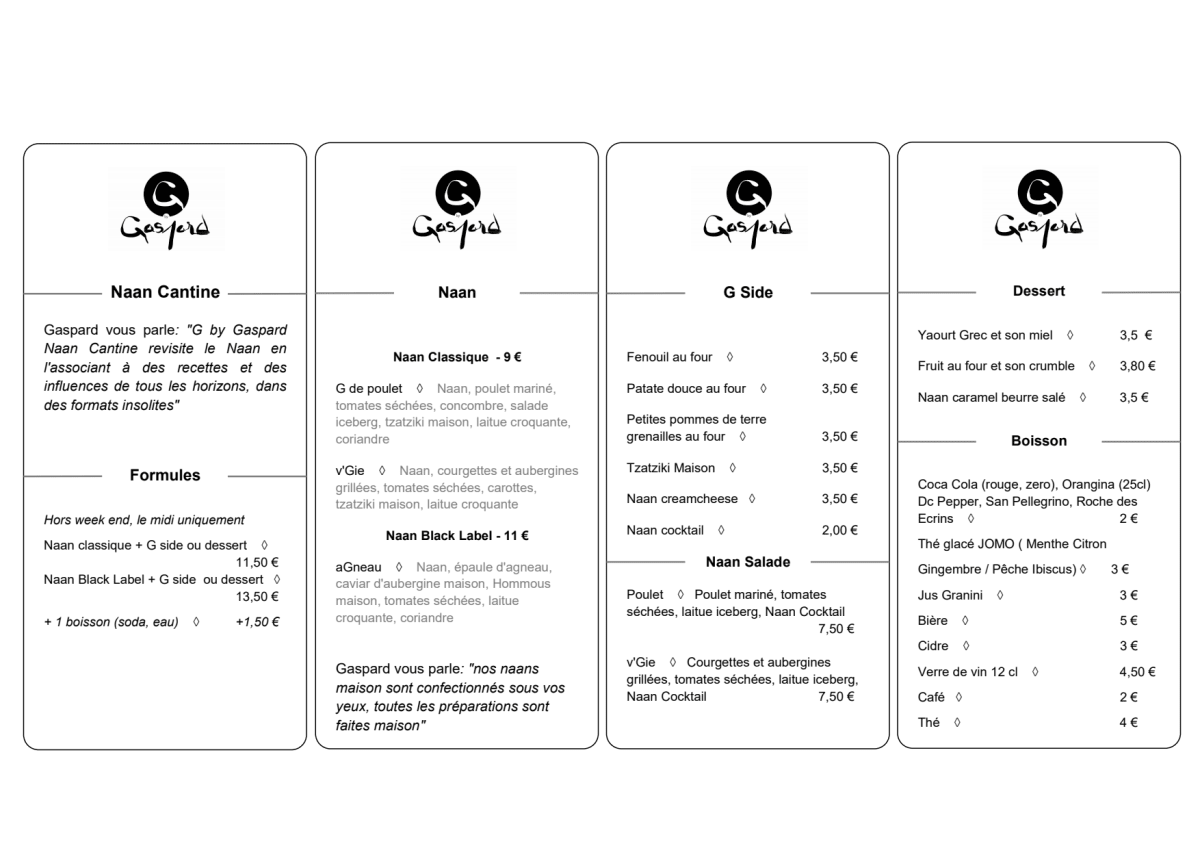 G by Gaspard menu