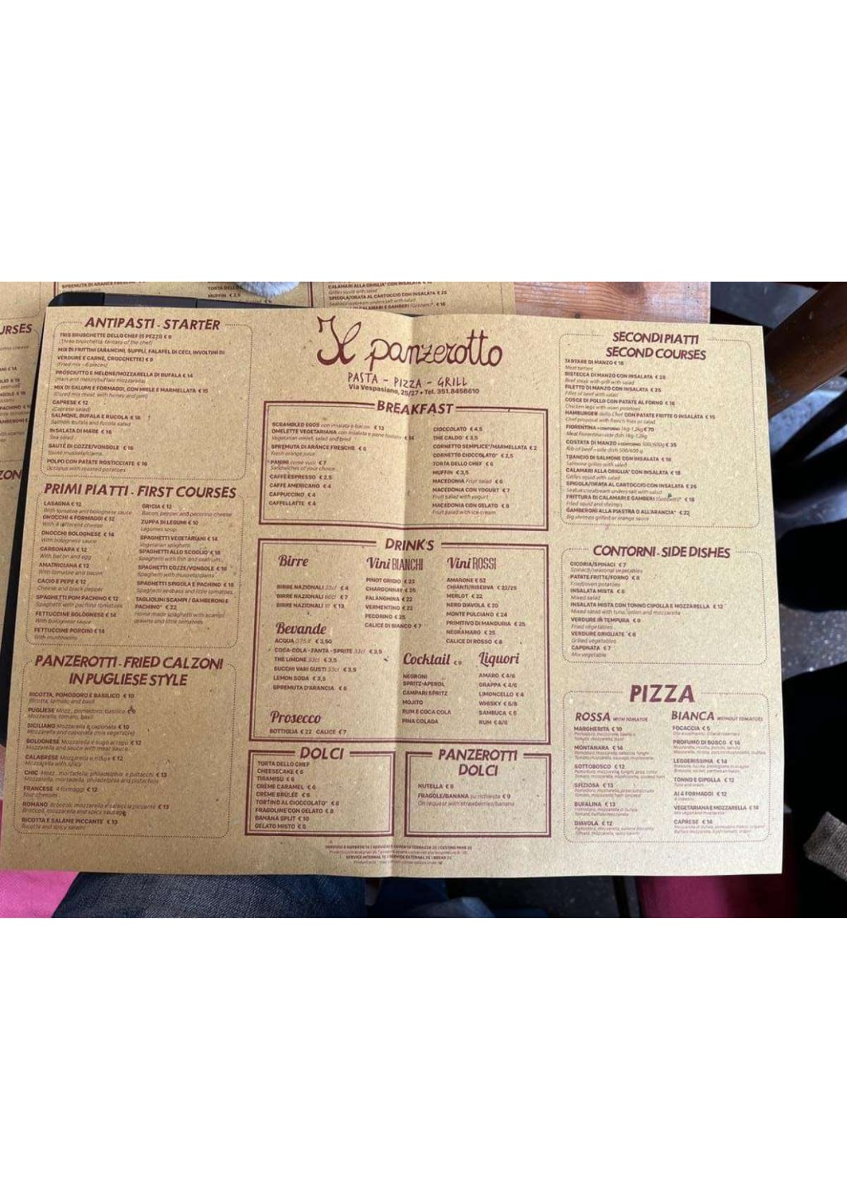 Il Panzerotto "Pizza & Grill restaurant" menu