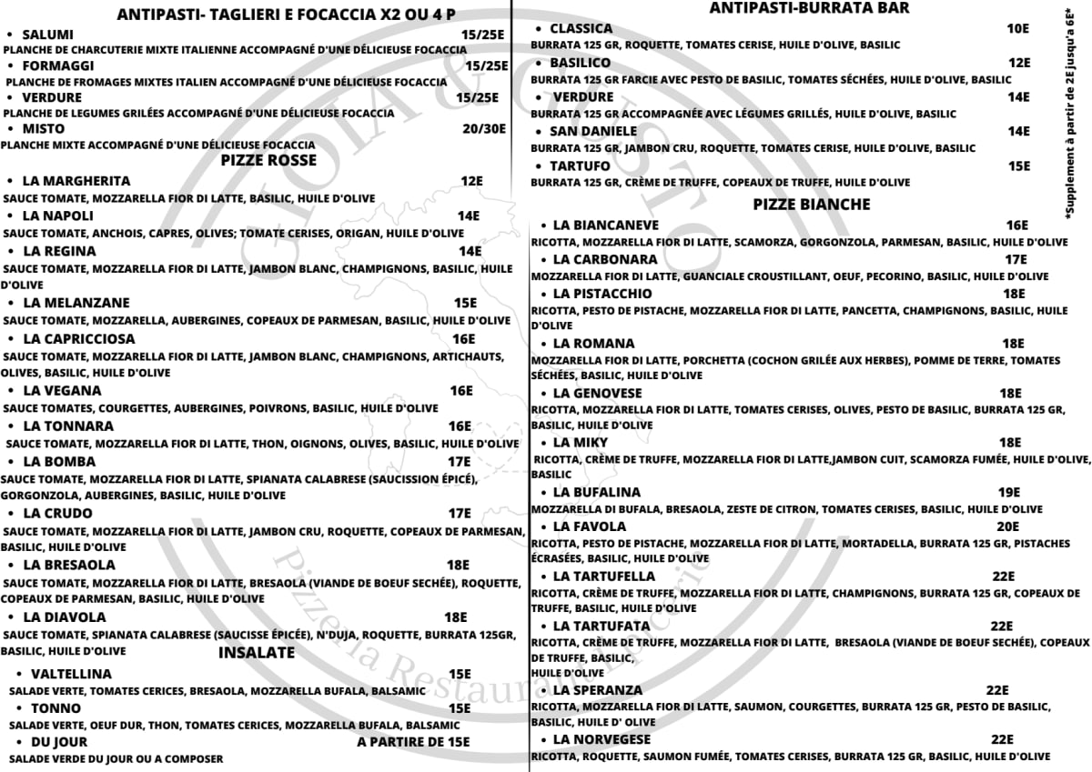 GIOIA E GUSTO menu