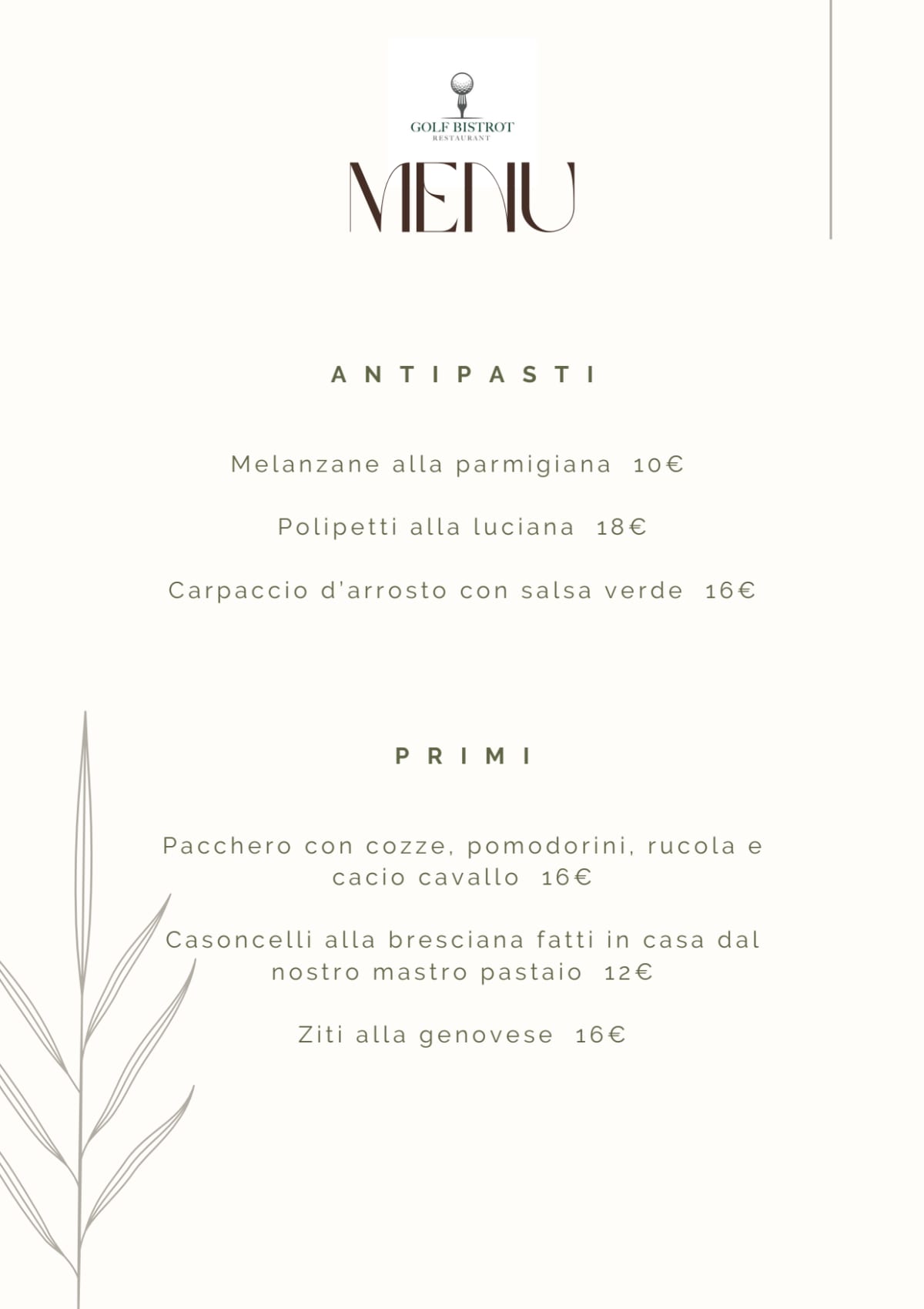 Menu 2024 Golf Bistrot in Brescia TheFork