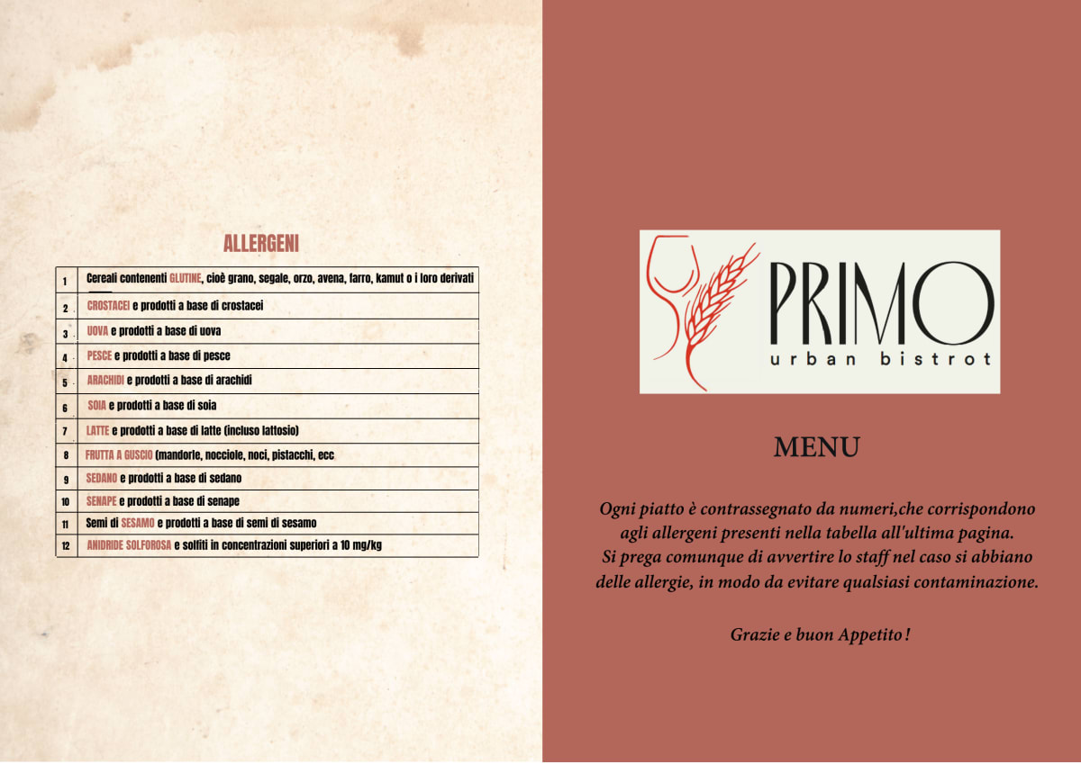 Primo Urban Bistrot - Cruderia Pinseria menu