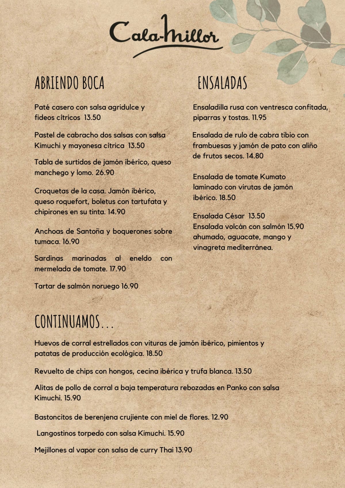 Menu 2022 Restaurante Cala Millor em Madrid TheFork