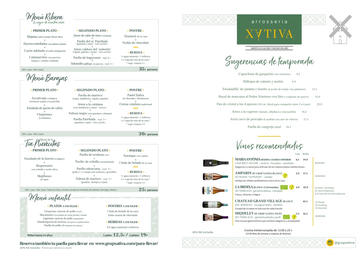 Arrosseria Xàtiva Sant Antoni menu