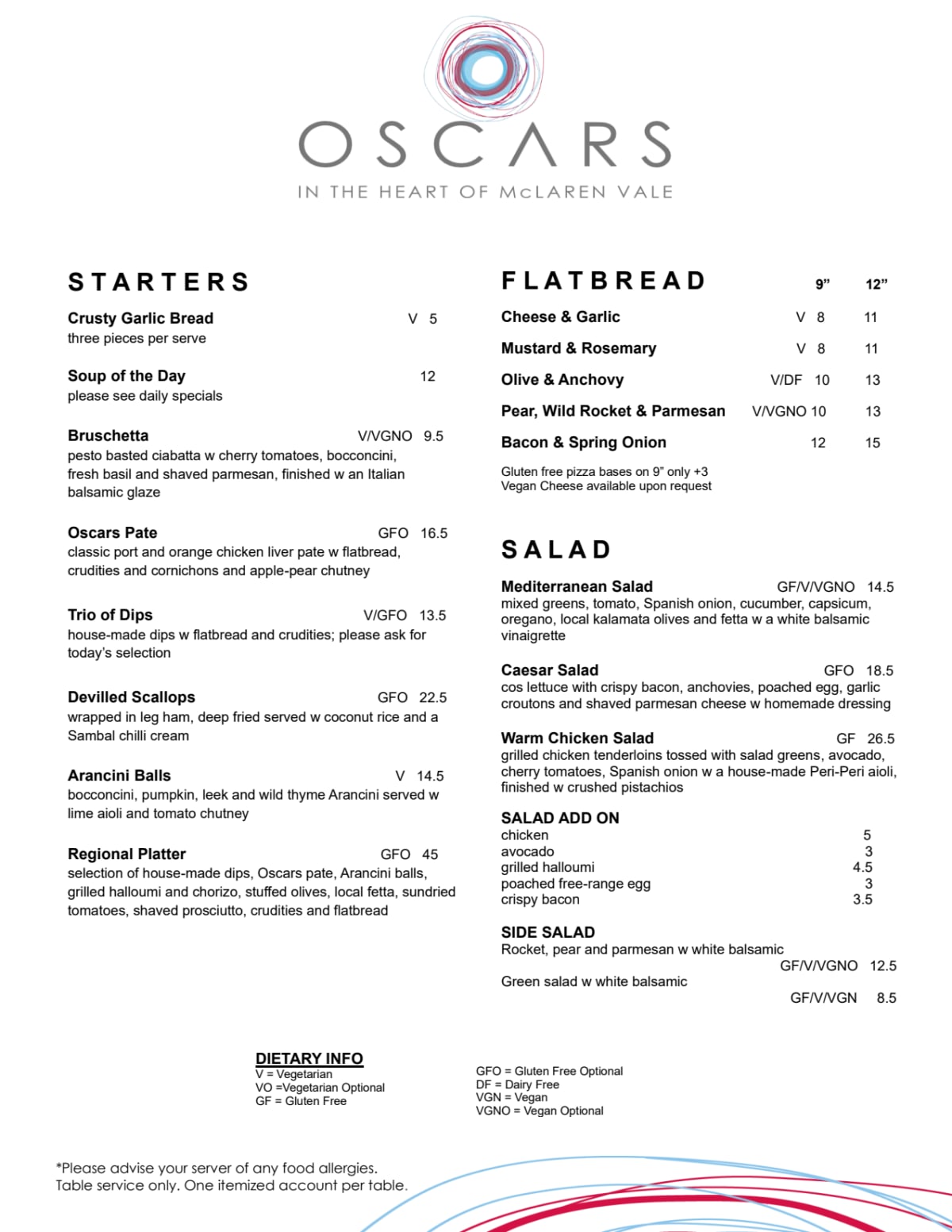 Carte et Menus 2024 Oscar's à McLaren Vale (SA) TheFork