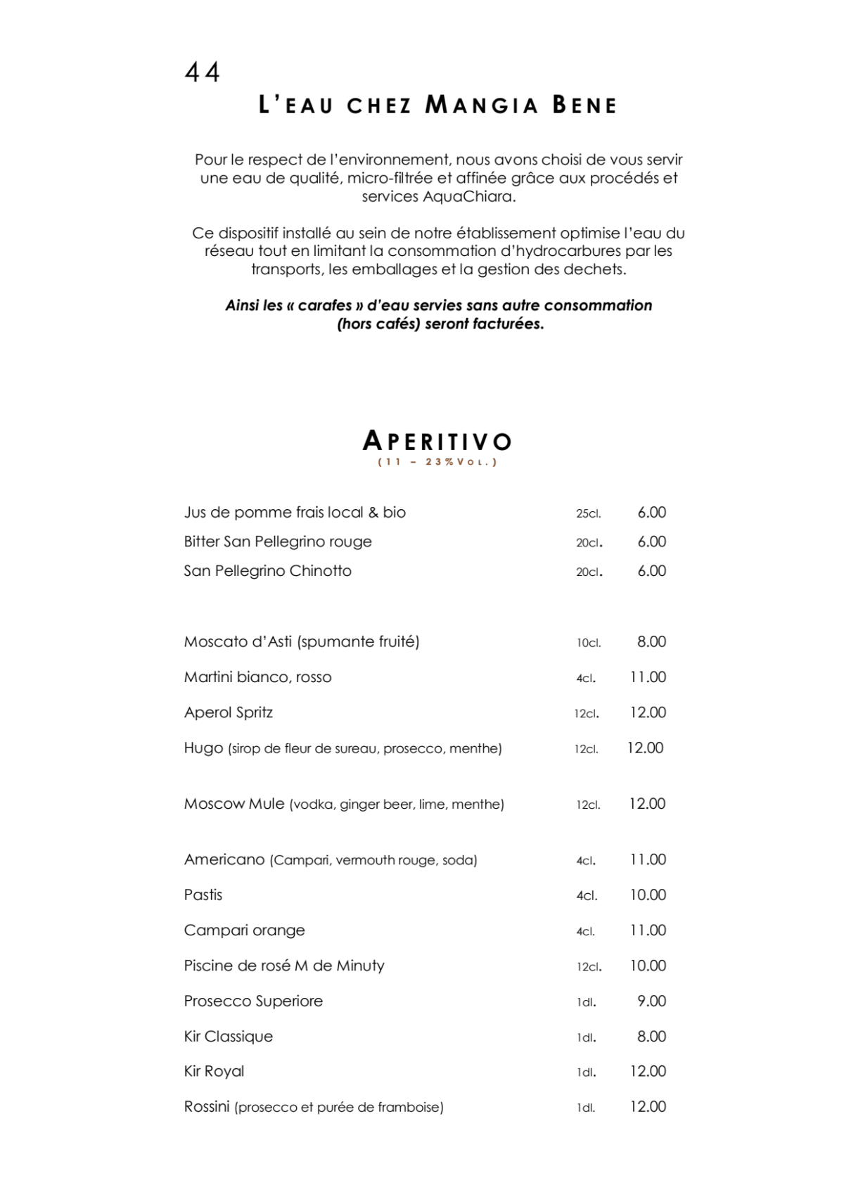 Mangia Bene menu