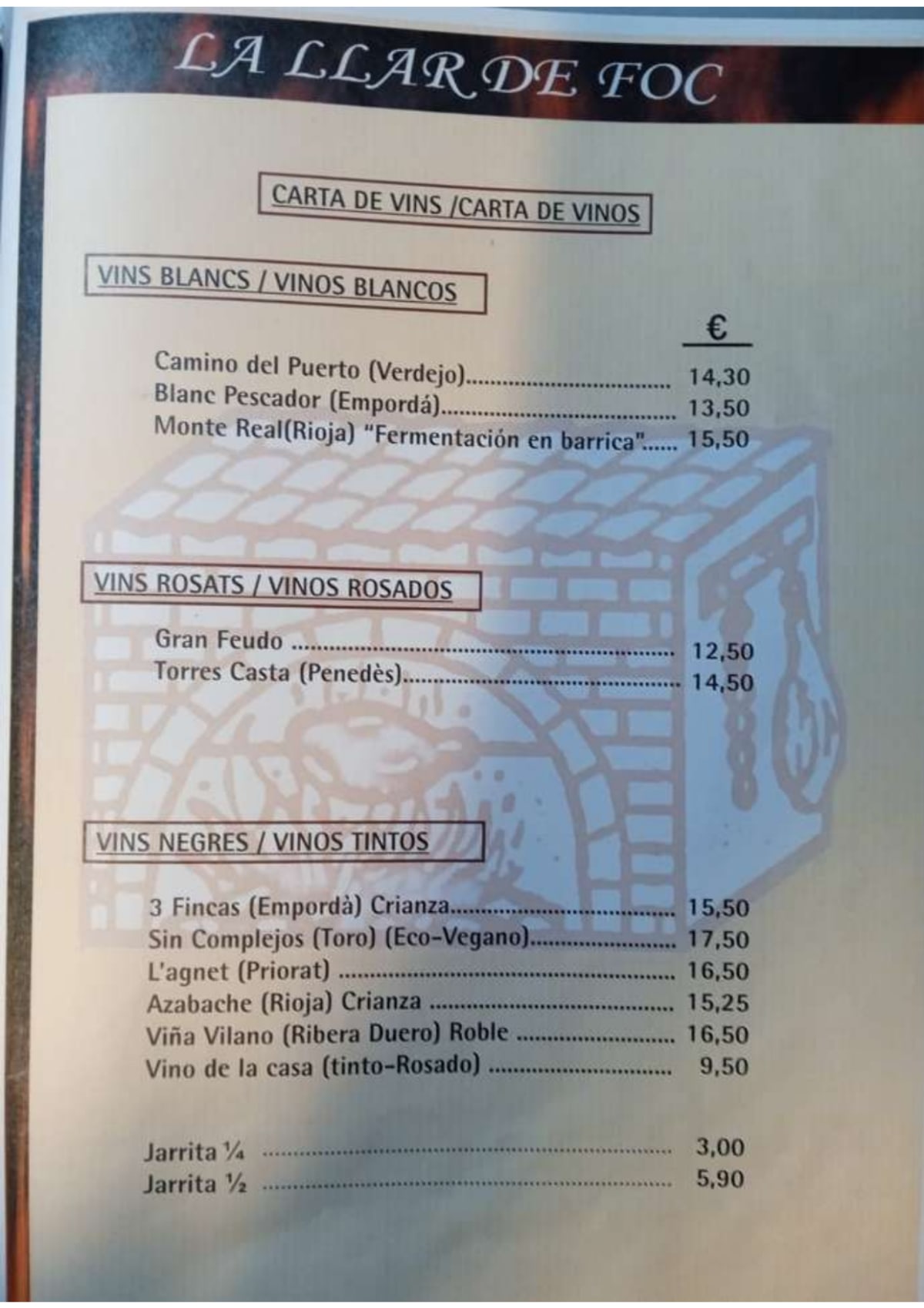 La Llar de Foc menu