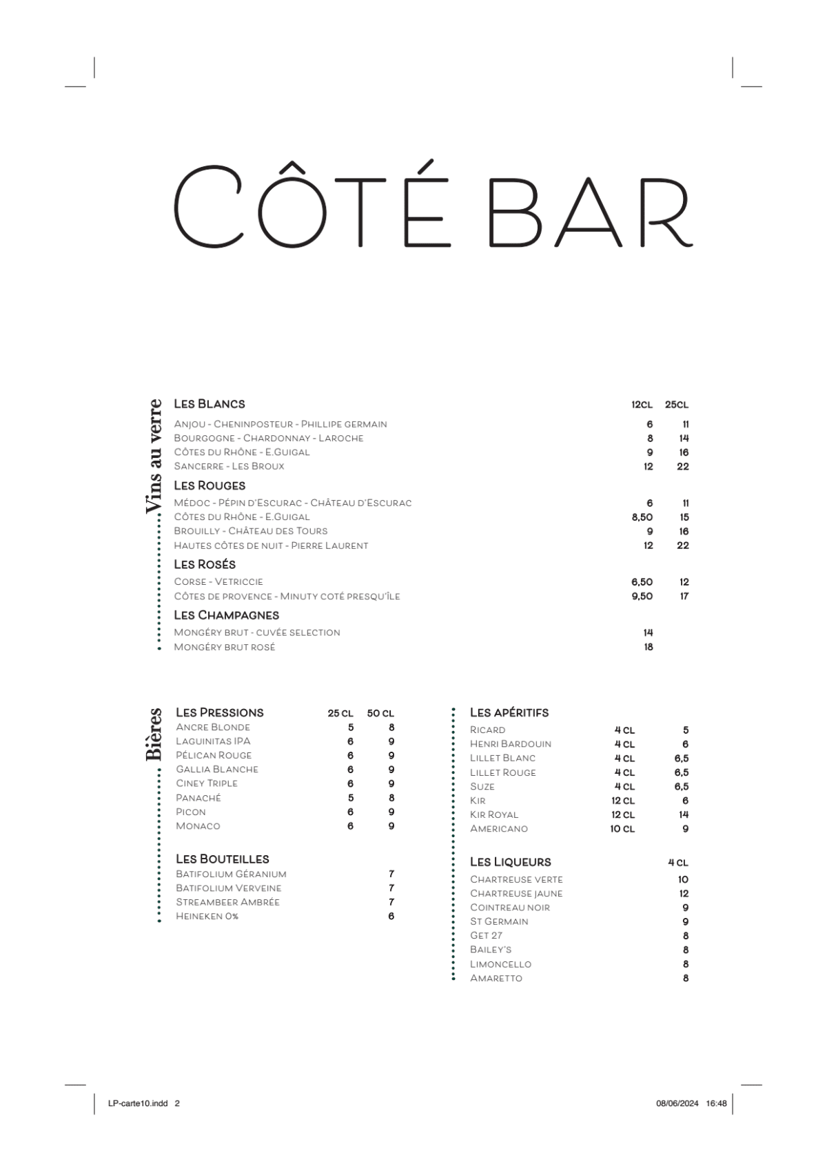 Le Palais menu