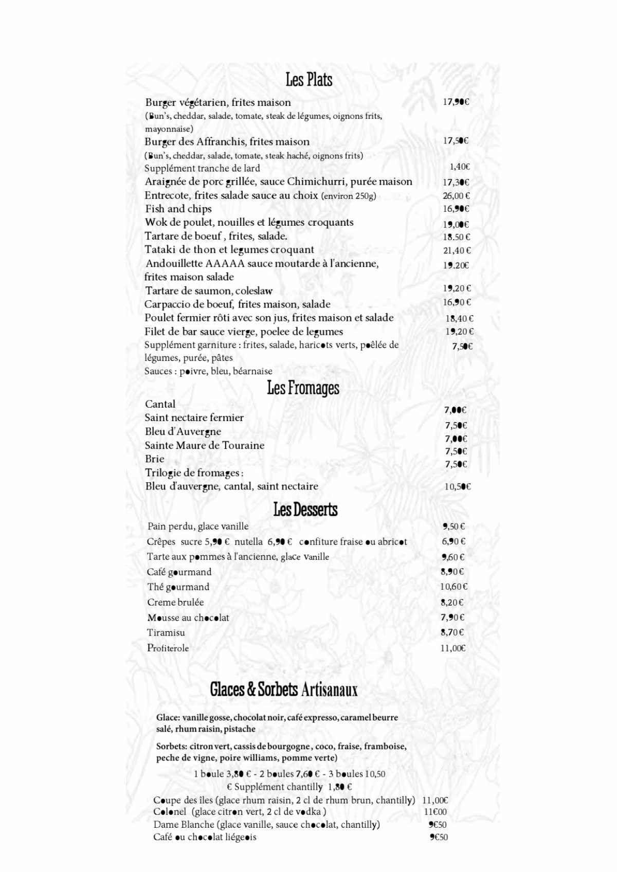 Brasserie Les Affranchis menu
