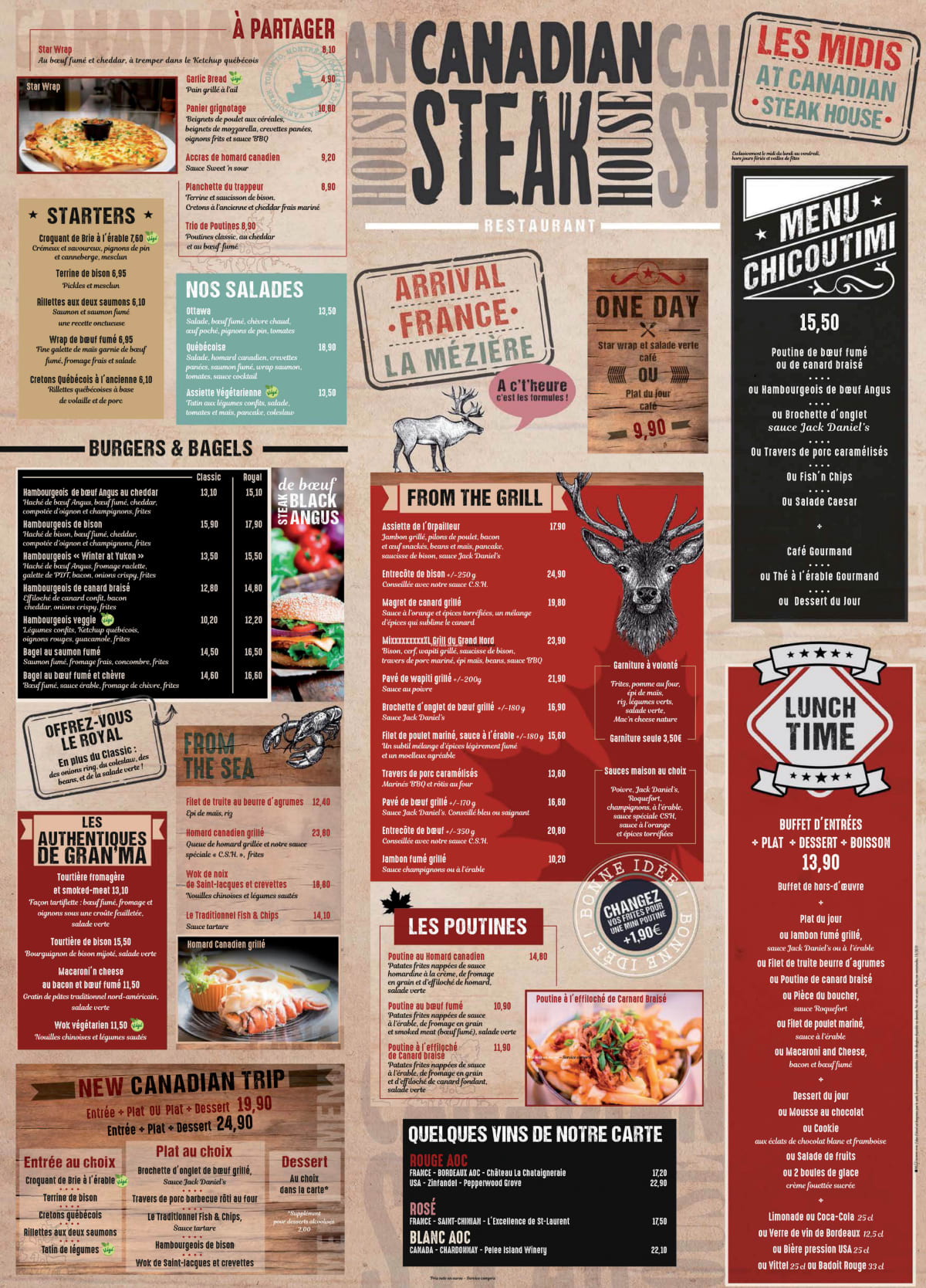 Carte et Menus 2024 Canadian Steak House La Mézière à La Mézière
