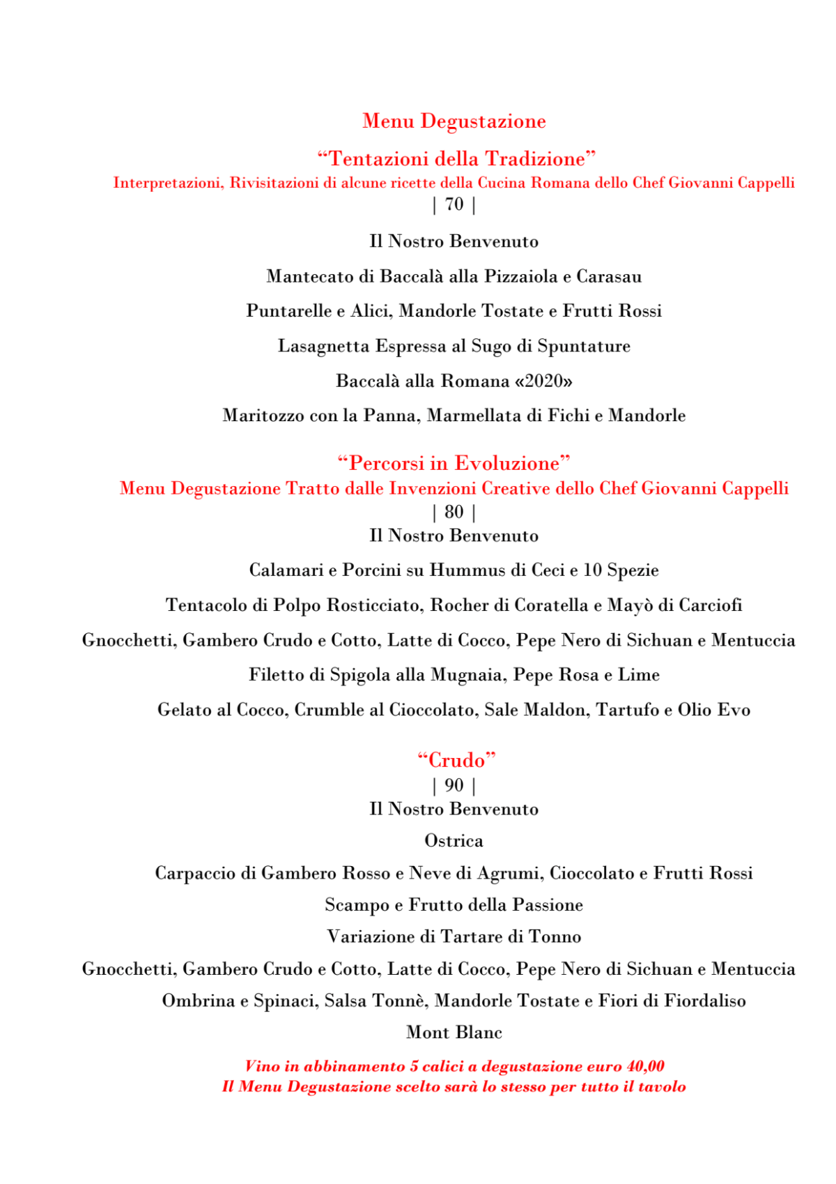 Le Tamerici menu