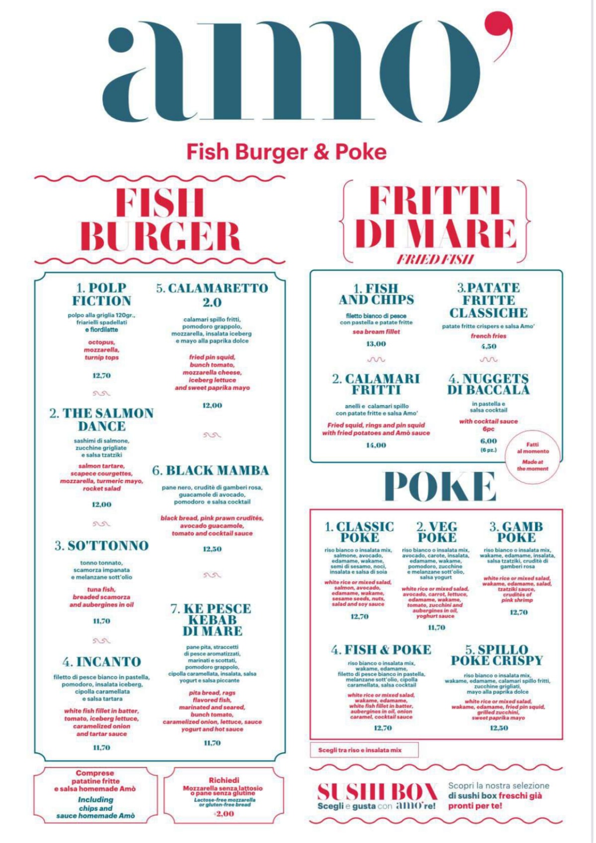 Menù completo e carta 2024 Amo Fish Burger & Pokè a Trieste TheFork