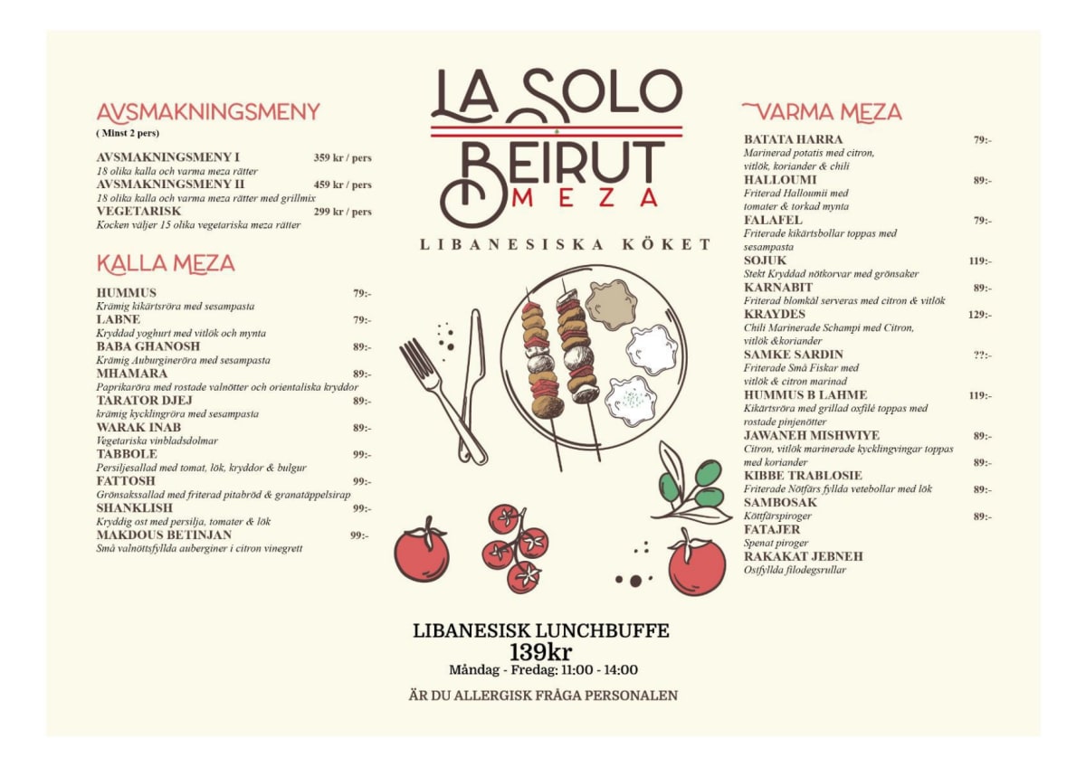 LA SOLO PIZZERIA menu