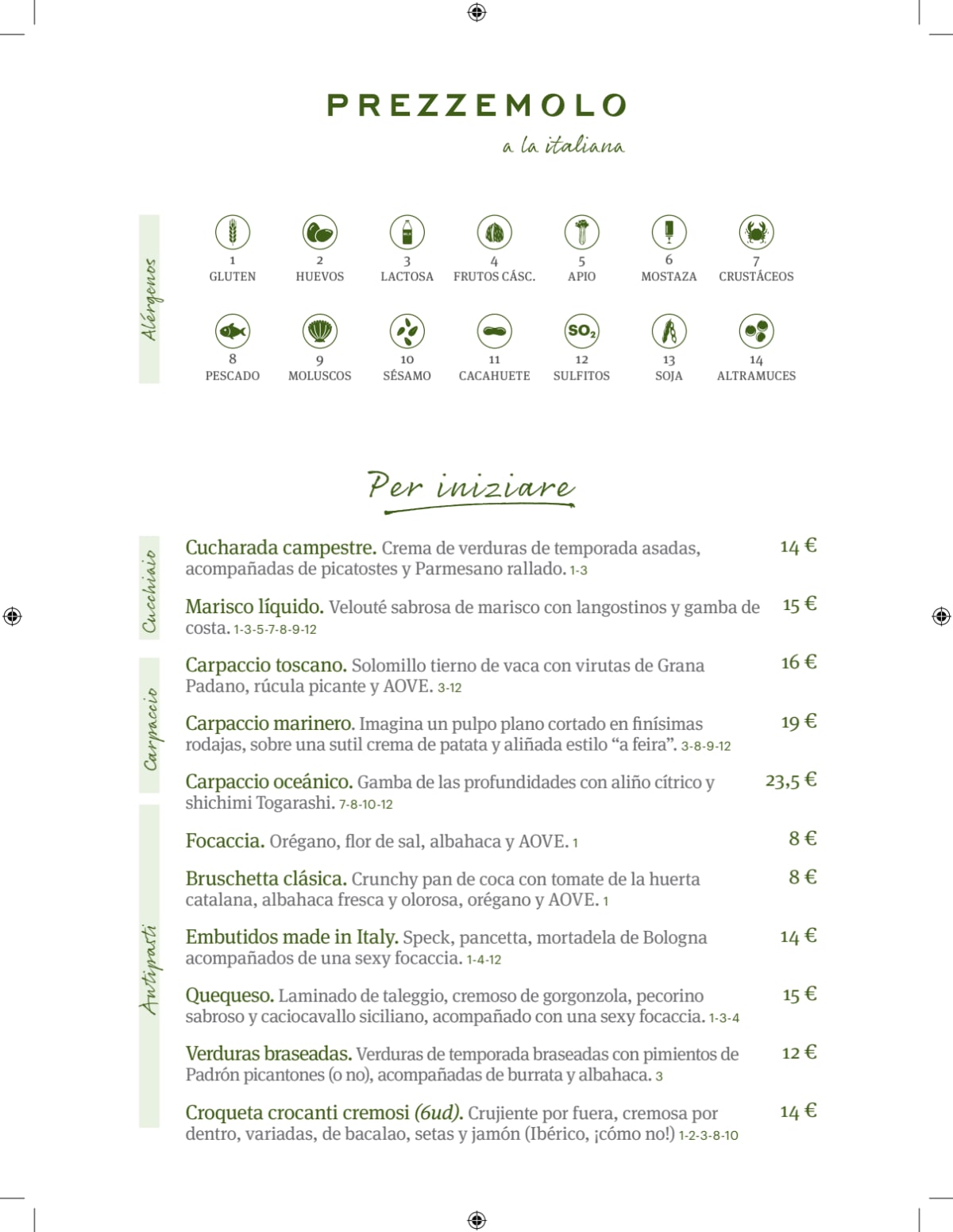 Prezzemolo menu