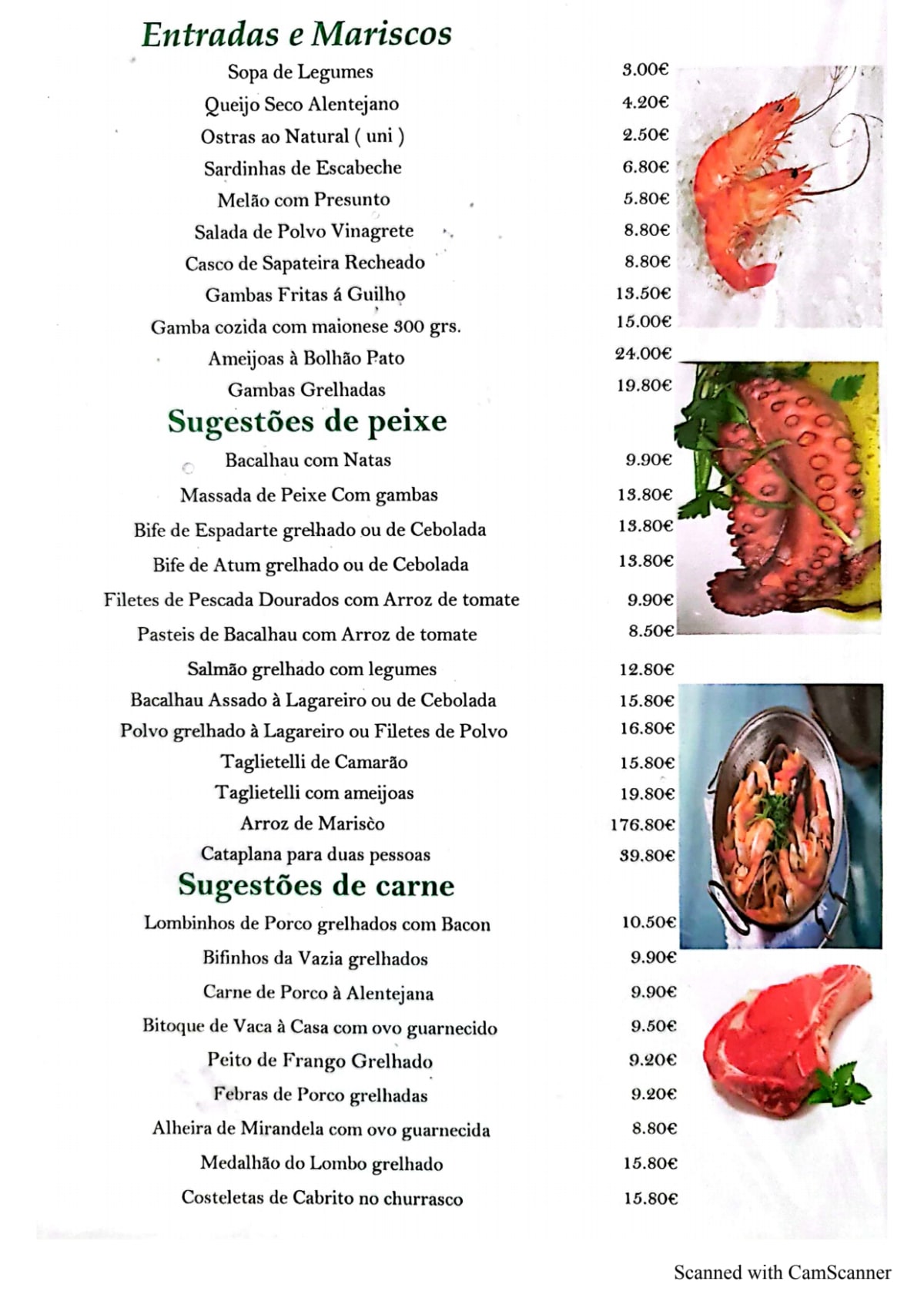 Santa Marta Marisqueira menu