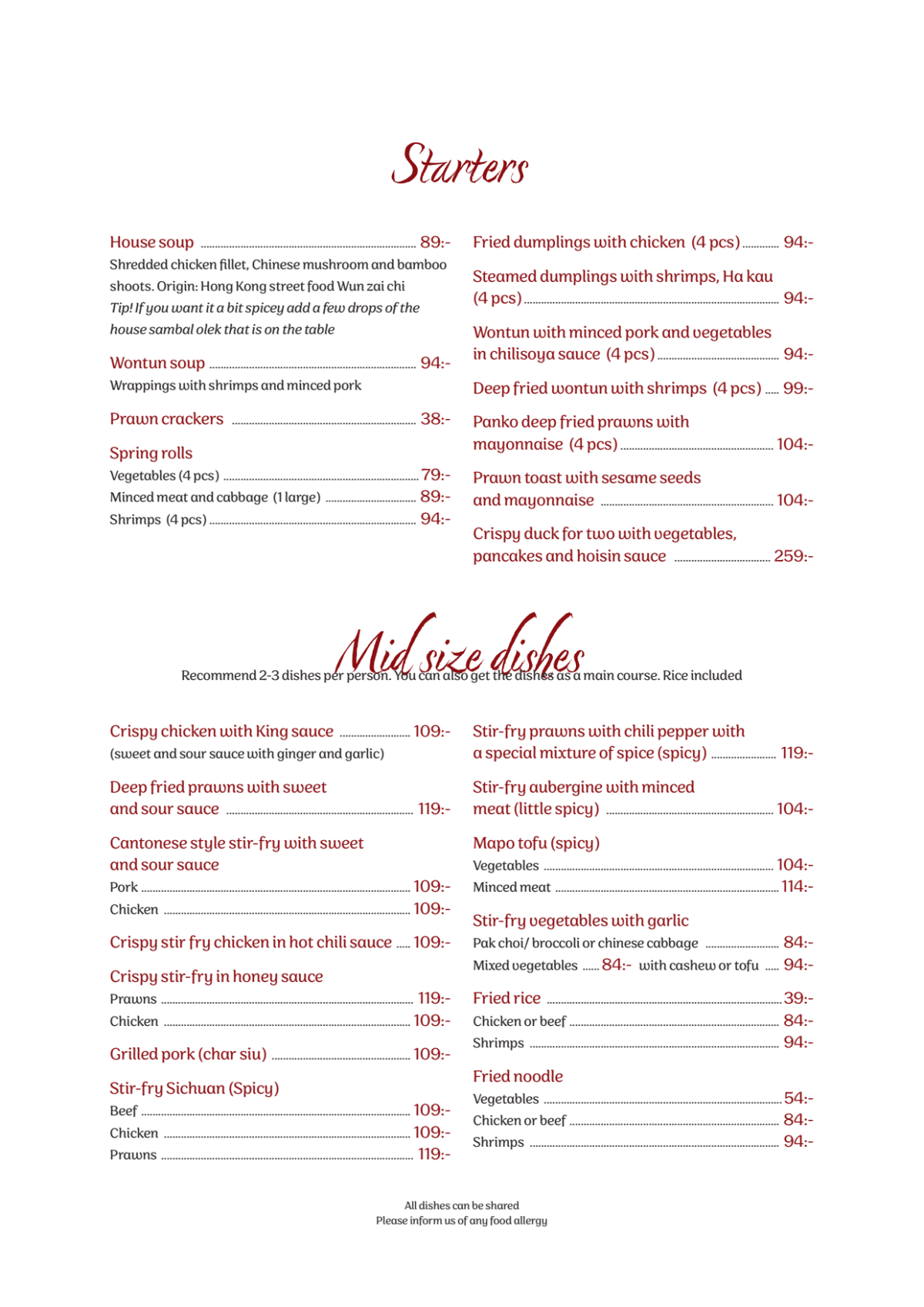 Hongkist menu